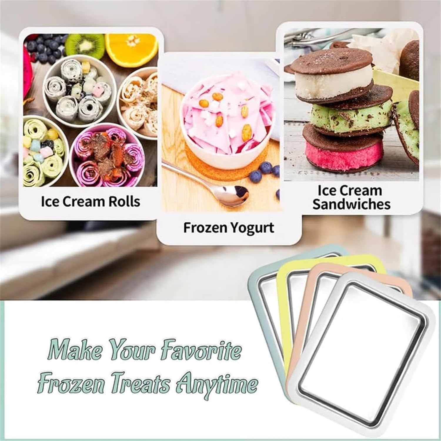 At-Home Rolled Ice Cream Maker Kit, Instant Freeze Plate with 2 Scrapers, Instant Gelato Pan/Roll, Homemade DIY for Fun Parent-Child Activities Families (Pink)