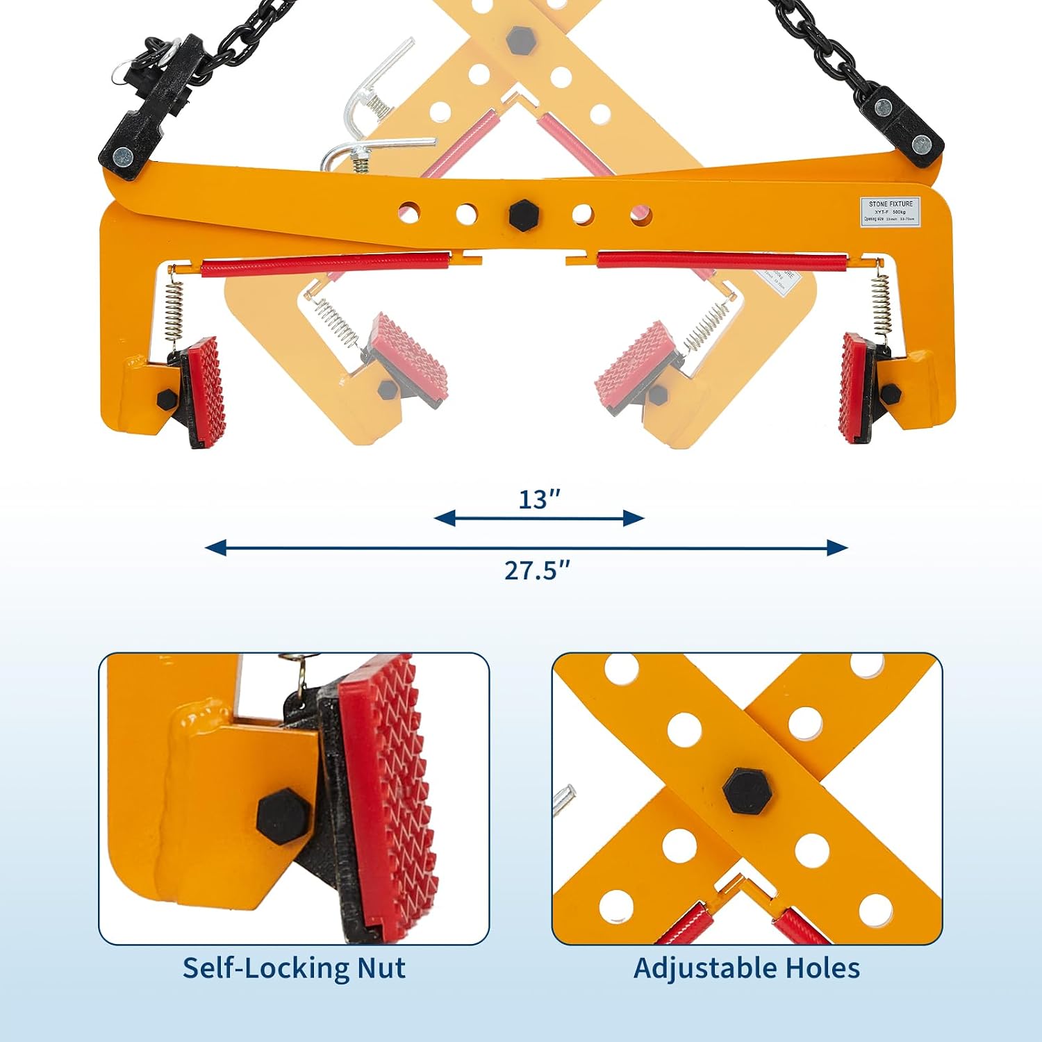 Granite Lifting Clamp, 500kg Heavy Duty Stone Clamp, 330mm-700mm Adjustable Opening Vertical Stone Carrying Clamp for Concrete Block, Granite Slab, Marble Lifting & Transport