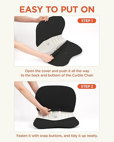 Miniatura 6 de curble Funda más ancha, funda desmontable para silla de adolescente, soporte ergonómico para respaldo de silla y soporte lumbar (funda negra)