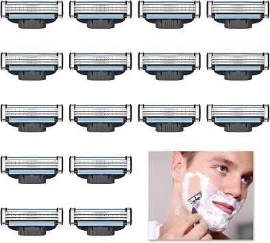16 Pcs Razor Blades Compatible with Mach 3 for Men, Razor Blade Refills Fits All Mach 3 Handles Enhanced, Stronger Than Steel Refills, Precision Engineered for Smooth Shave (16)