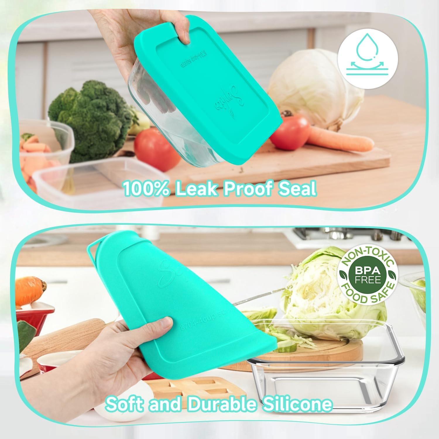 Sophico Silicone Storage Cover Lids Replacement for Pyrex Freshlock and SNAPWARE 4CUP Square Glass Bowls Containers Set(8704), Airtight & Leakproof Lids, Freezer Dishwasher Microwave Safe 5 Pack - Image 4