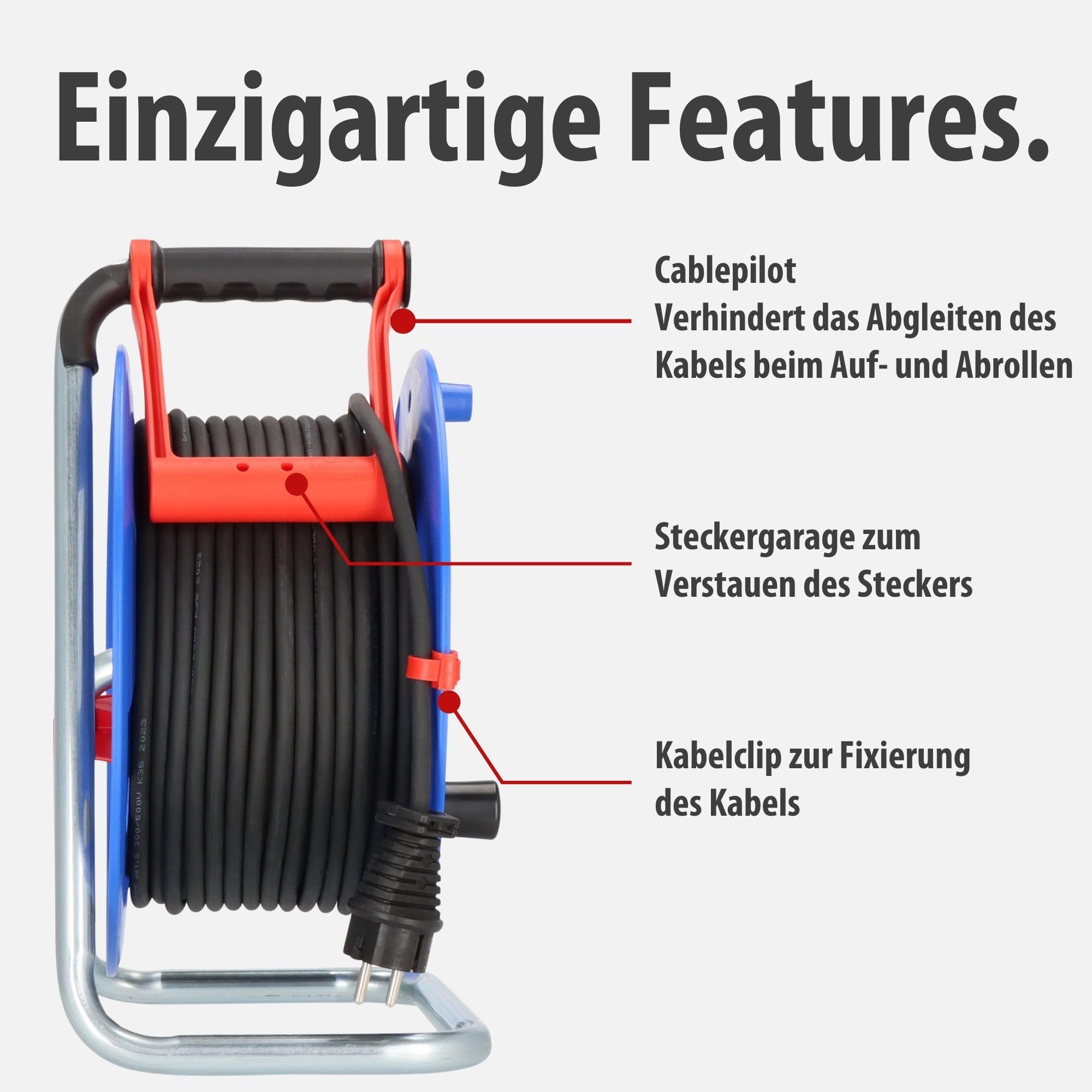 Brennenstuhl Garant IP44 Kabeltrommel (50m, Spezialkunststoff, kurzfristiger Einsatz im Außenbereich, Made in Germany) blau