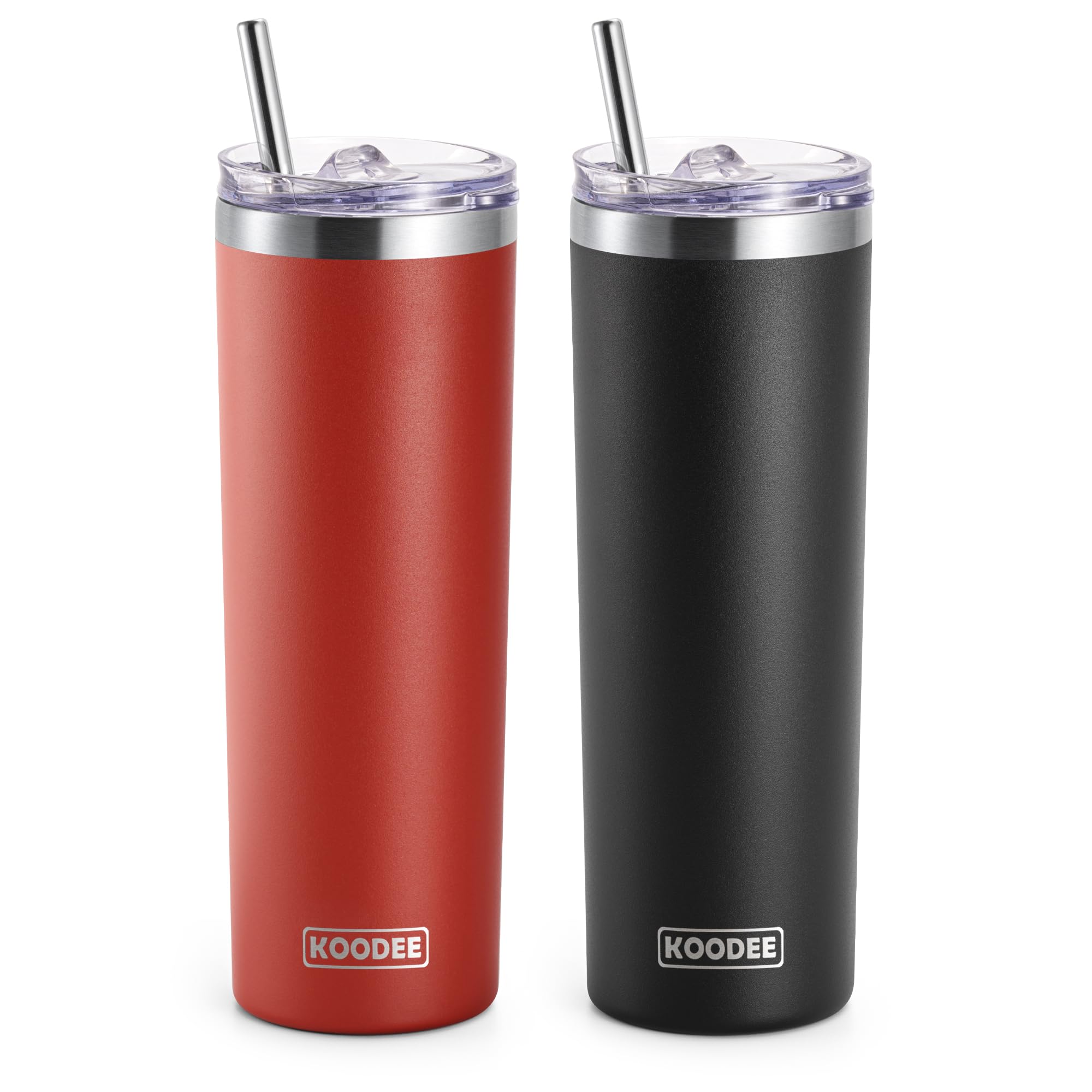 koodee Skinny Tumbler-20 oz Stainless Steel Iced Coffee Tumbler with Straw Vacuum Insulated Traver Coffee Mug with Lid (Canyon Red-Black)