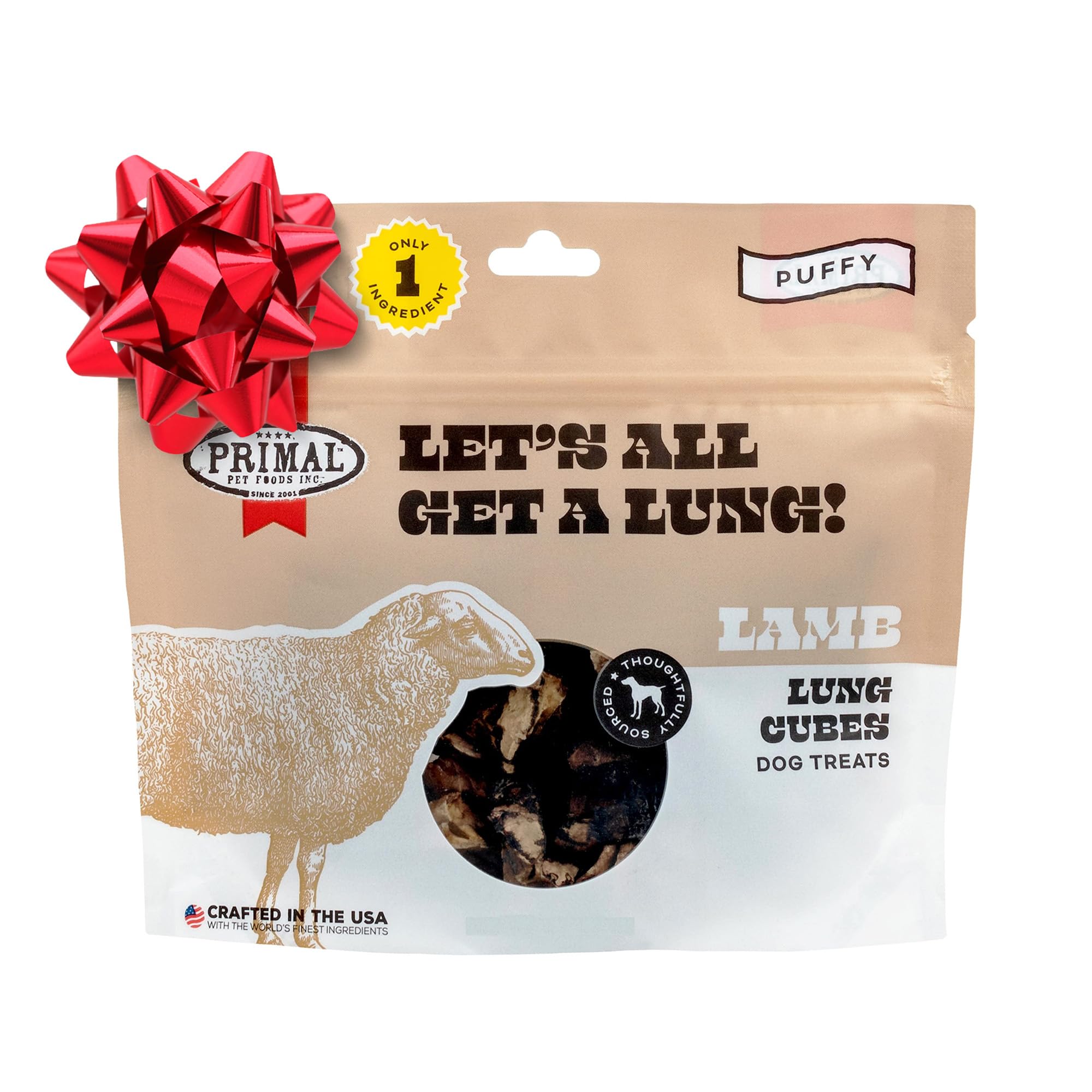 Primal Dehydrated Dog Treats, Lamb Lung; Let's All Get a Lung; Single Ingredient Natural Dog Training Treats, 1.5 oz