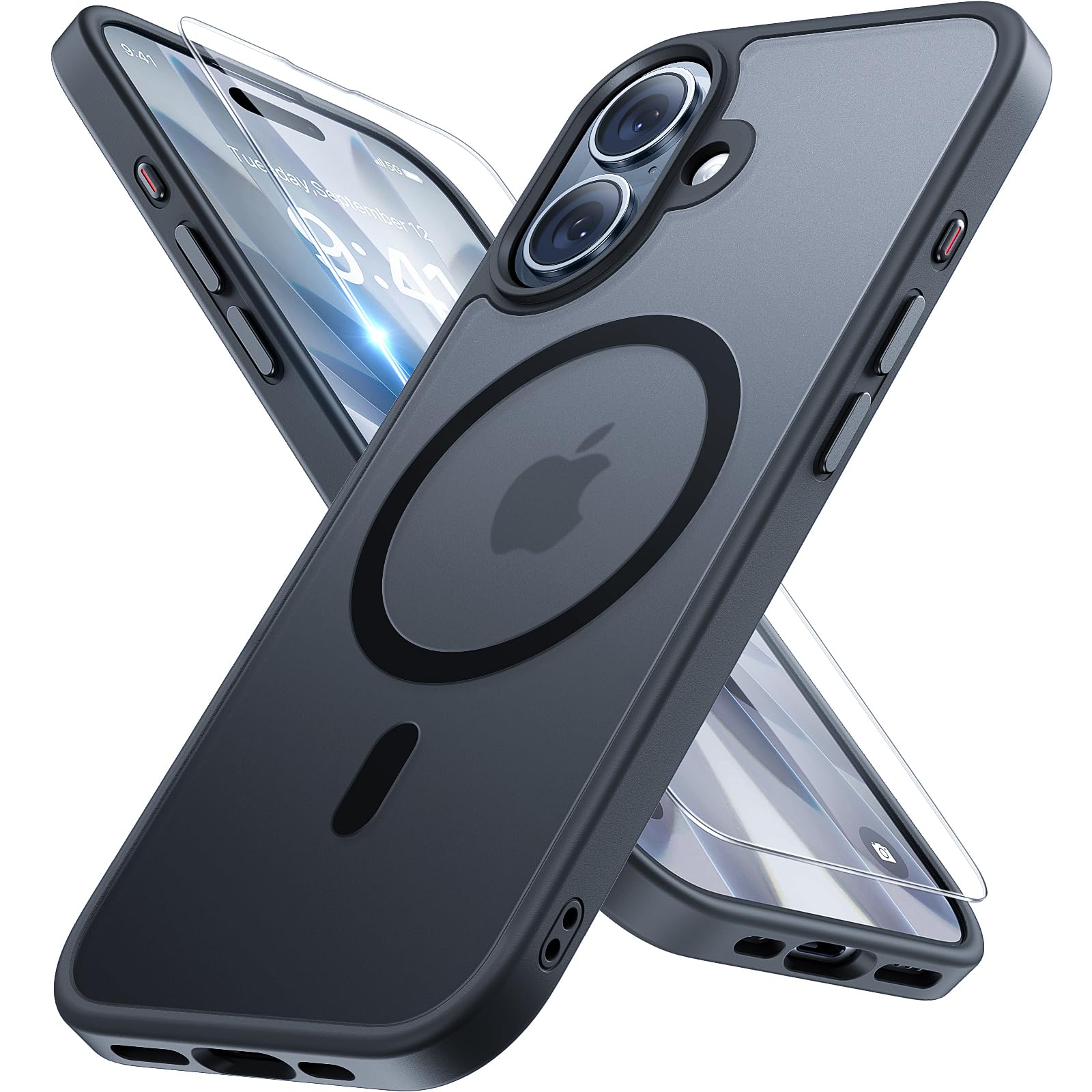 miracase Magnetic for iPhone 17 Case (Compatible with MagSafe) with Screen Protector Military-Grade Protection, Anti-Fingerprint Translucent Matte Phone Cover for iPhone 17 6.3 inch, Black