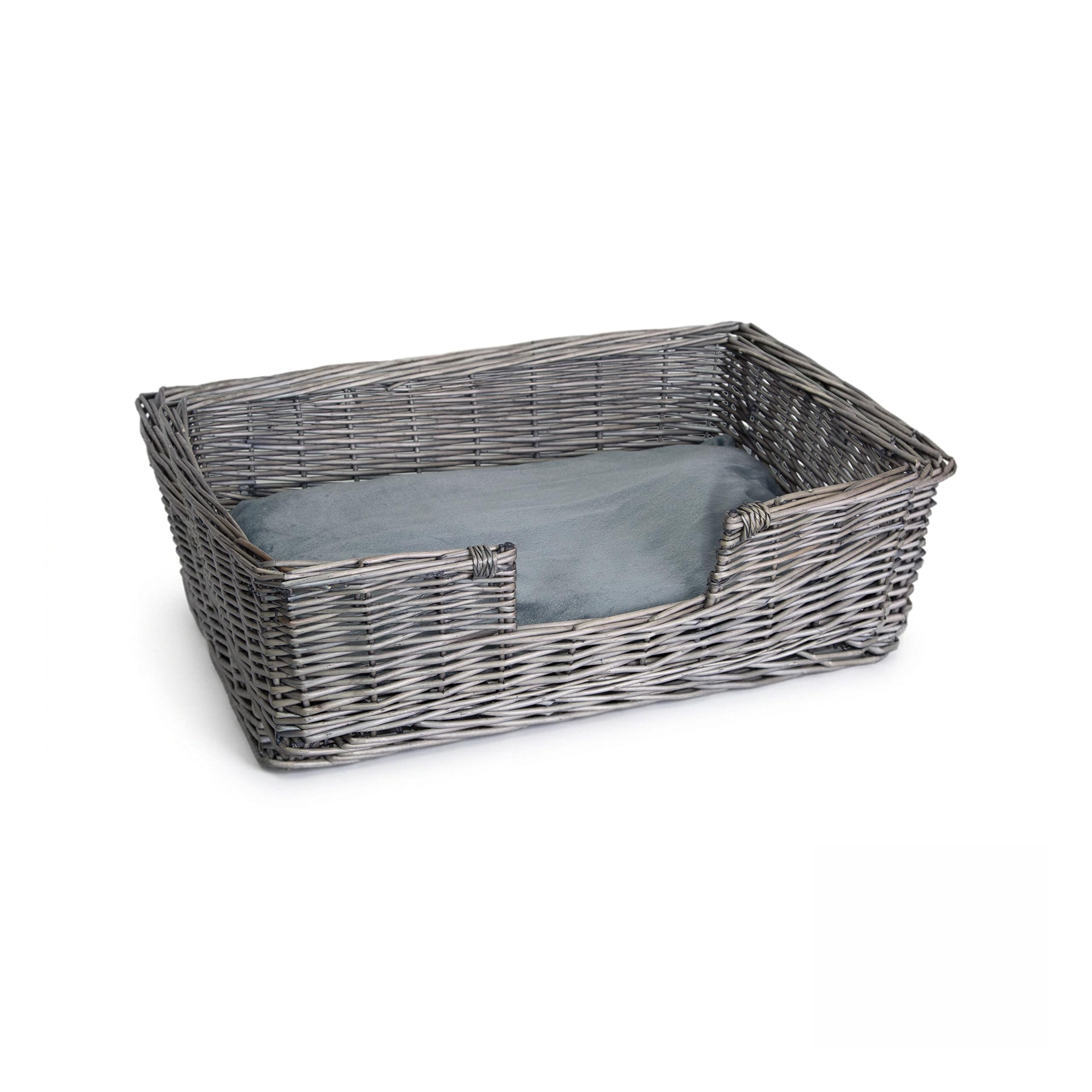 green leaves Grey Natural Wicker Dog Bed with Cushion Pet Sofa Easy Access Dog Basket (Medium)