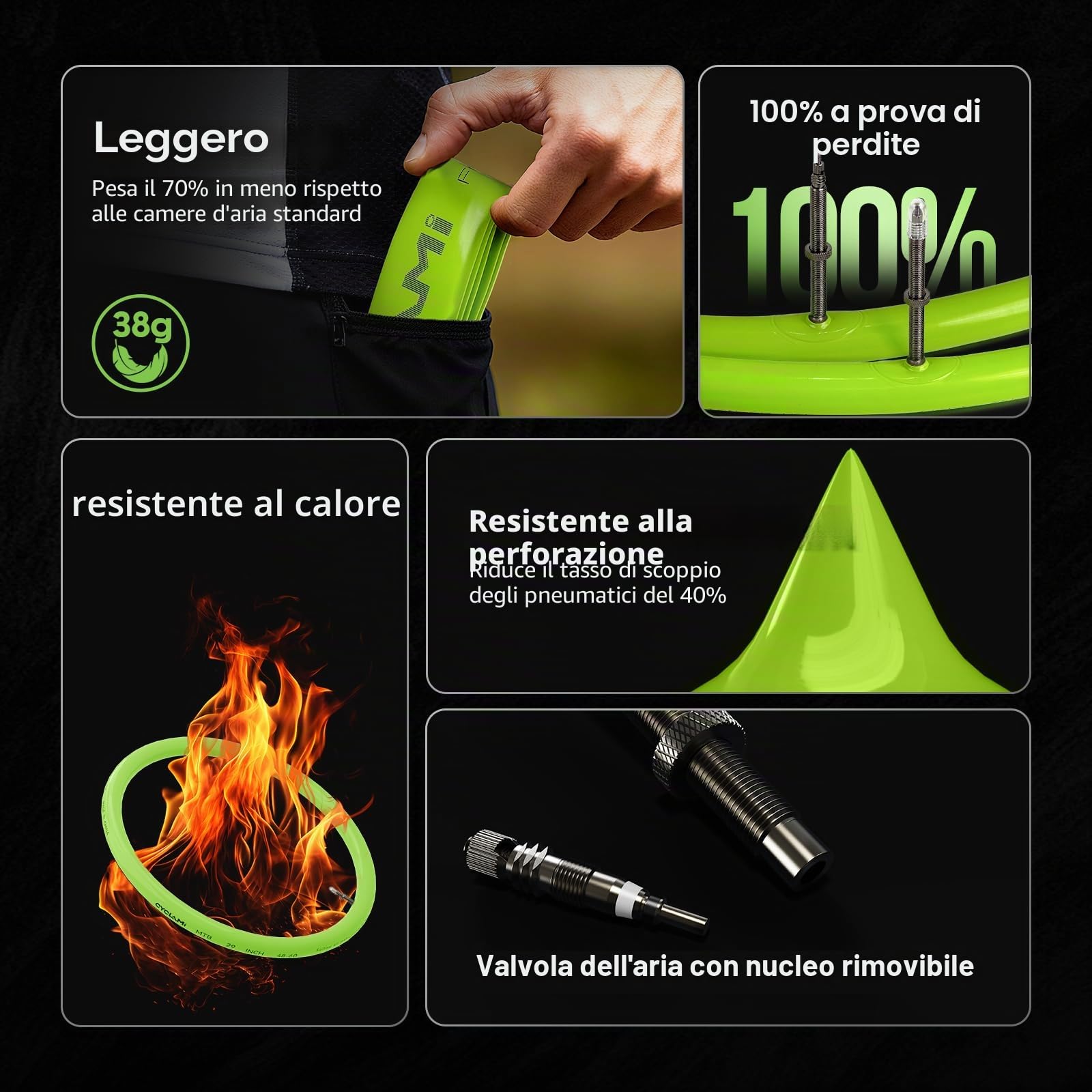 Set di 4 CYCLAMI Camera d'Aria TPU Ultraleggera 700×18–32C/ MTB29''1.9-2.5 Camera d'aria Bicicletta Metallo Rimovibile Valvola Presta 45/60/80mm per Bici da Corsa e Mountain Bike