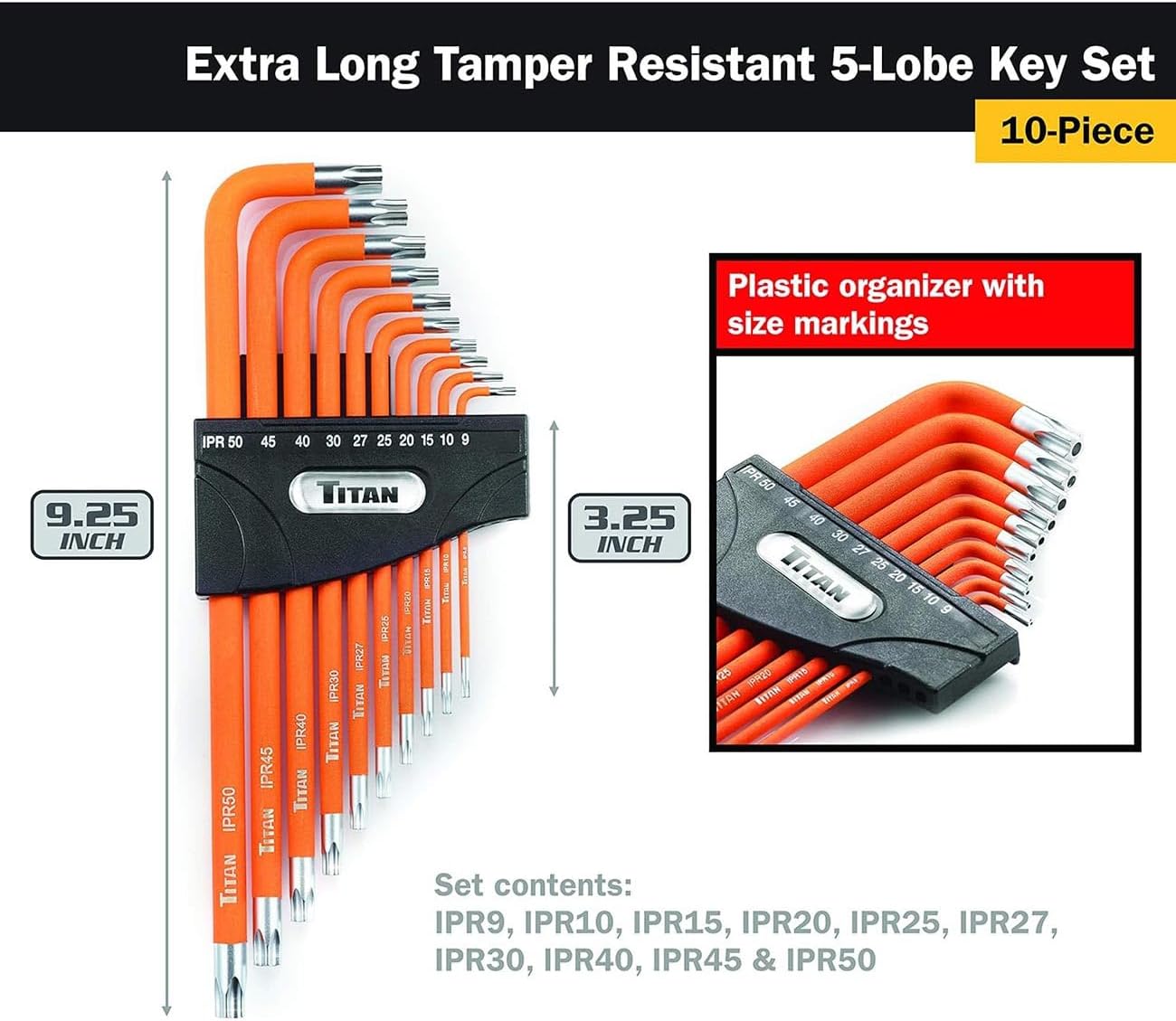 Titan 12734 10 Piece 5-lobe Tamper Resistant L-shaped Wrench Set