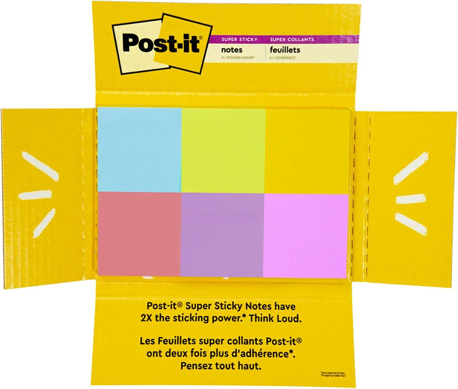Post-it Super Sticky Notes, 3x3 in, 6 Pads/Pack, 90 Sheets/Pad, Amazon Exclusive Bright Color Collection, Aqua Splash, Acid Lime, Tropical Pink, Sunnyside, Guava and Iris Infusion