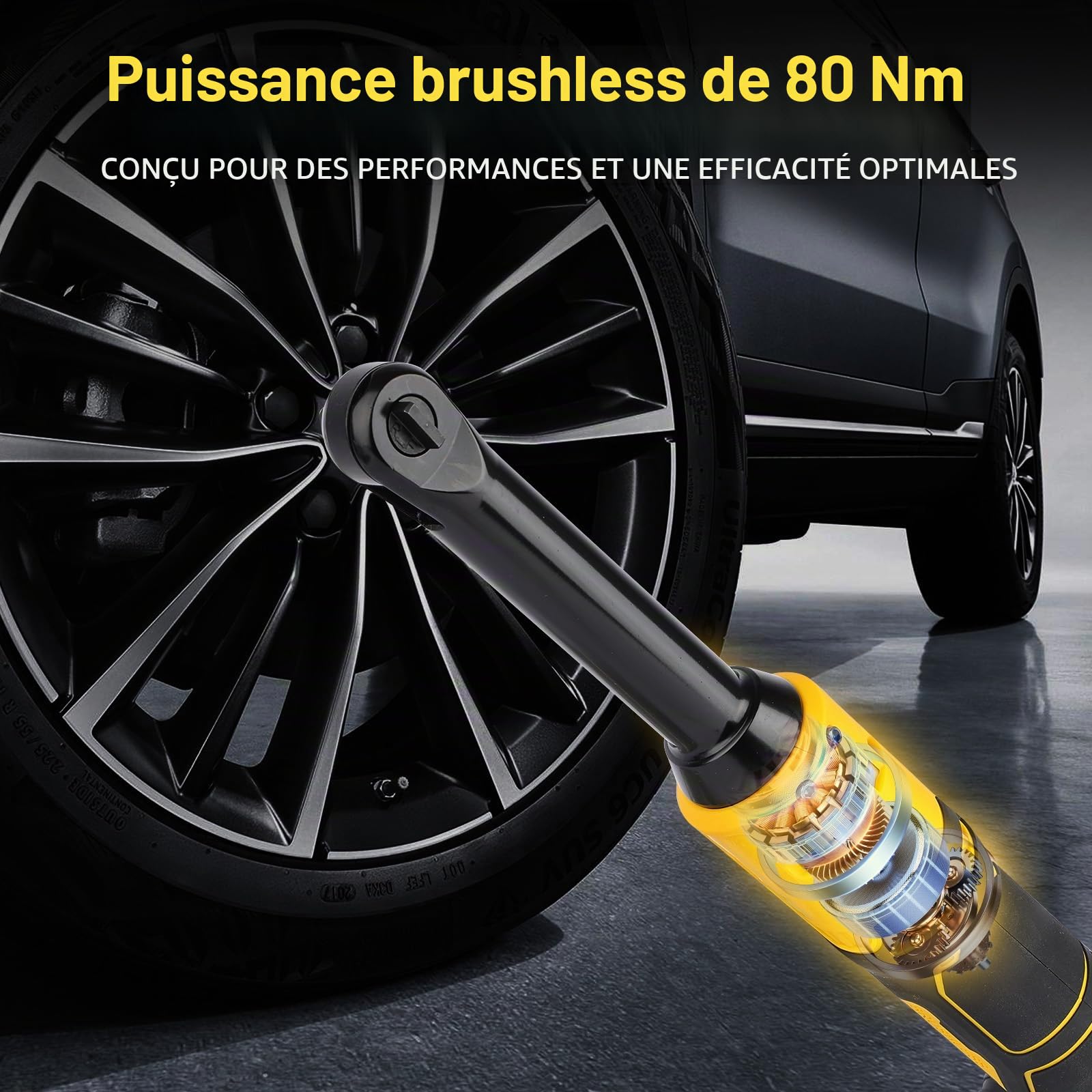 MISTRO Clé À Cliquet Sans Fil 3/8", 80 N.M, 400 Tr/Min, Moteur Sans Balais, Led, 2 Batteries 4.0ah, 7 Douilles, Rallonge 3", Pour Mécanique Auto & Bricolage