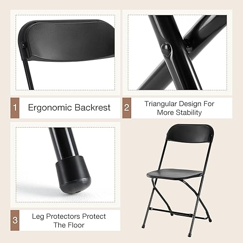 Miniatura 4 de DUMOS Juego de 4 sillas plegables de plástico, capacidad de 330 libras, silla apilable de plástico para oficina en casa, plegable portátil para