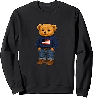 Bahaa's Tee Cool American USA Teddy Bear Illustration Graphic Designs Sweatshirt
