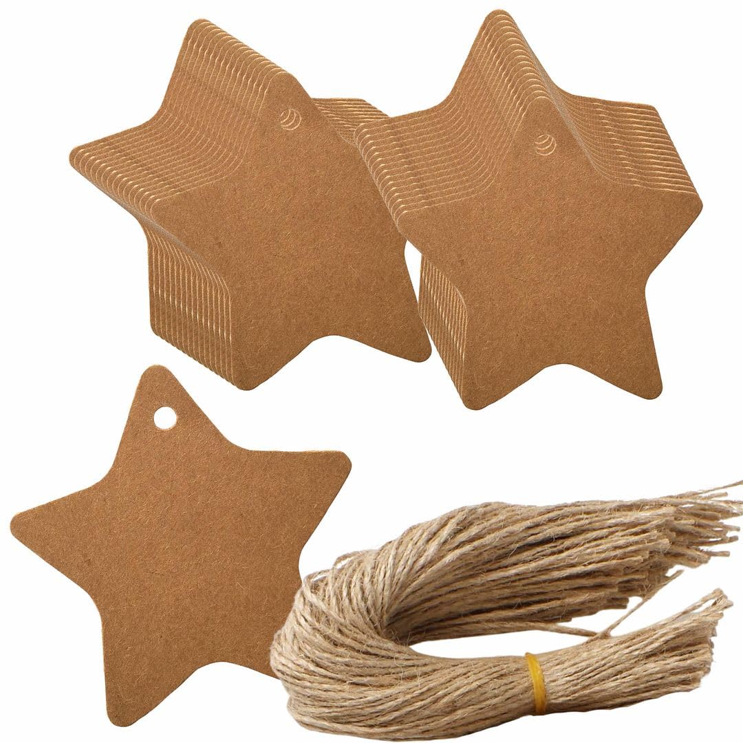 CVANU 50pcs Brown Kraft Paper Double-Sided Writable Handmade Tag with Natural Jute Twine for Gift & Thanksgiving Tag (2.36inX2.36)_A14