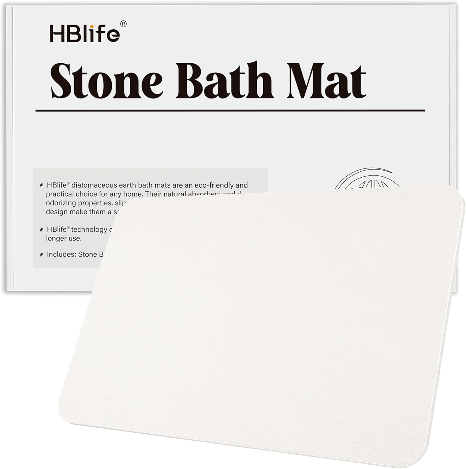 hblife stone bath mat, 23.5" x 15" multipurpose diatomaceous earth bath mat for bathroom, stone drying mat for kitchen counter, dog water bowl mat, white white(1 pack)