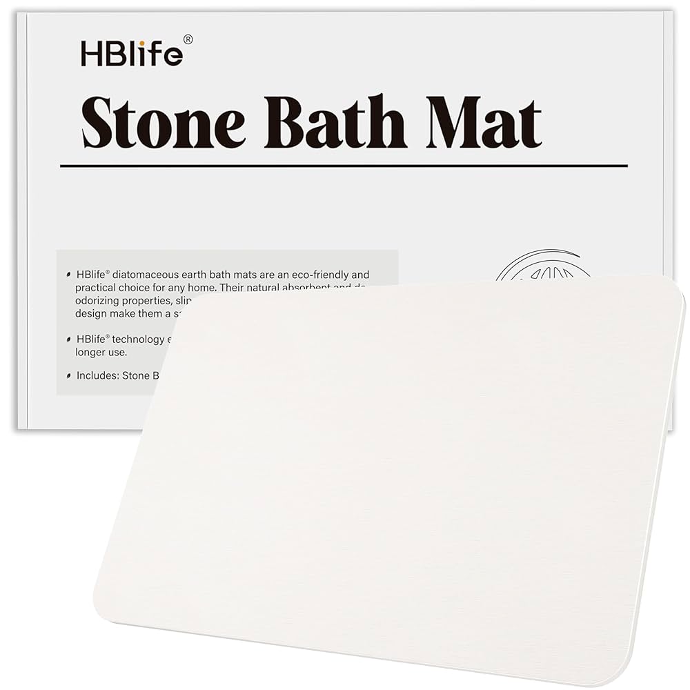 HBlife Stone Bath Mat, 23.5" X 15" Multipurpose Diatomaceous Earth Bath Mat for Bathroom, Stone Drying Mat for Kitchen Counter, Dog Water Bowl Mat, White