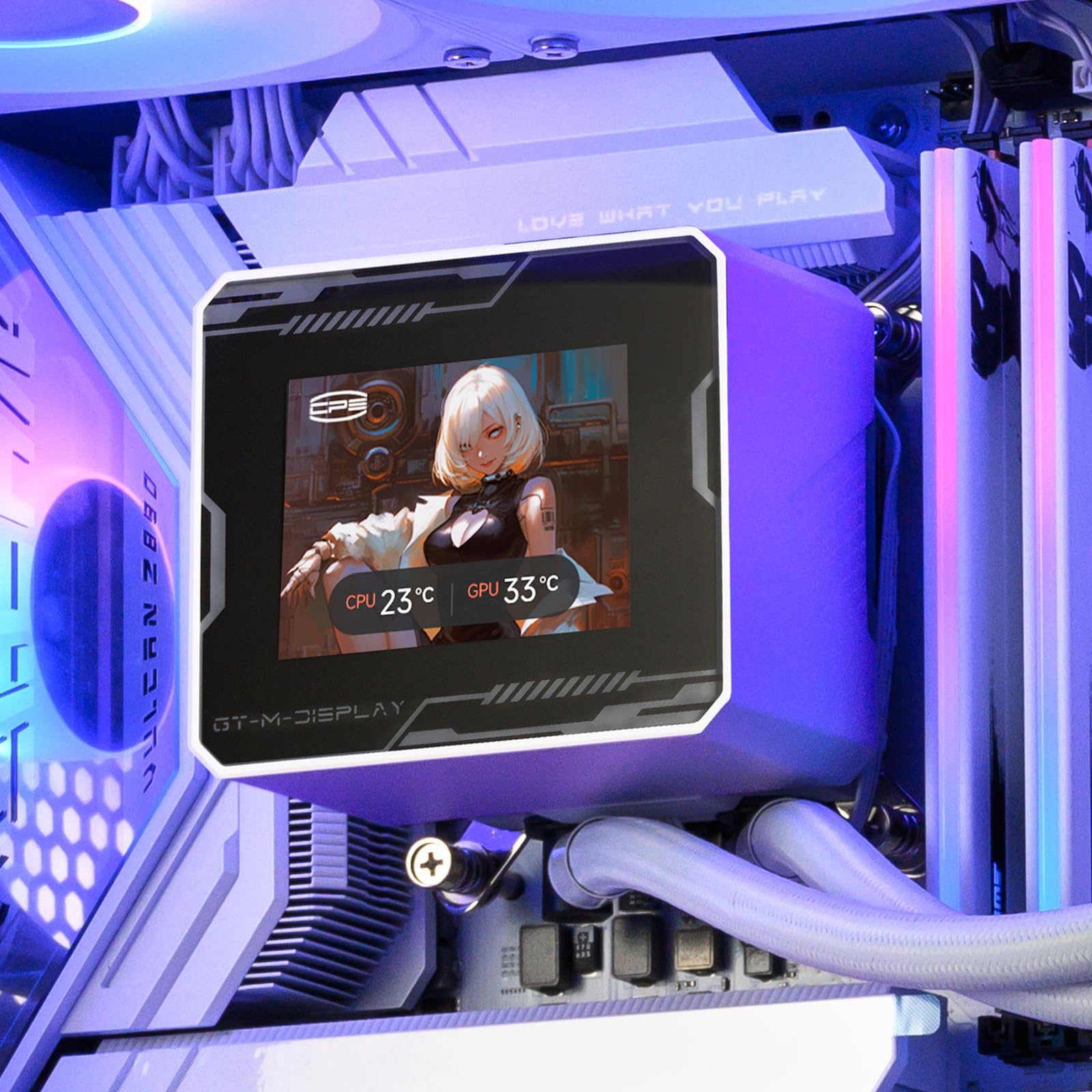 CPS GT360M ARGB Display WH, Raffreddamento AIO per CPU TDP 300W con Schermo IPS da 2,8 Pollici, Sistema di Raffreddamento a Liquido con 3 Ventole PWM ARGB, per Intel LGA 1851/1700/1200 e AMD AM5/AM4