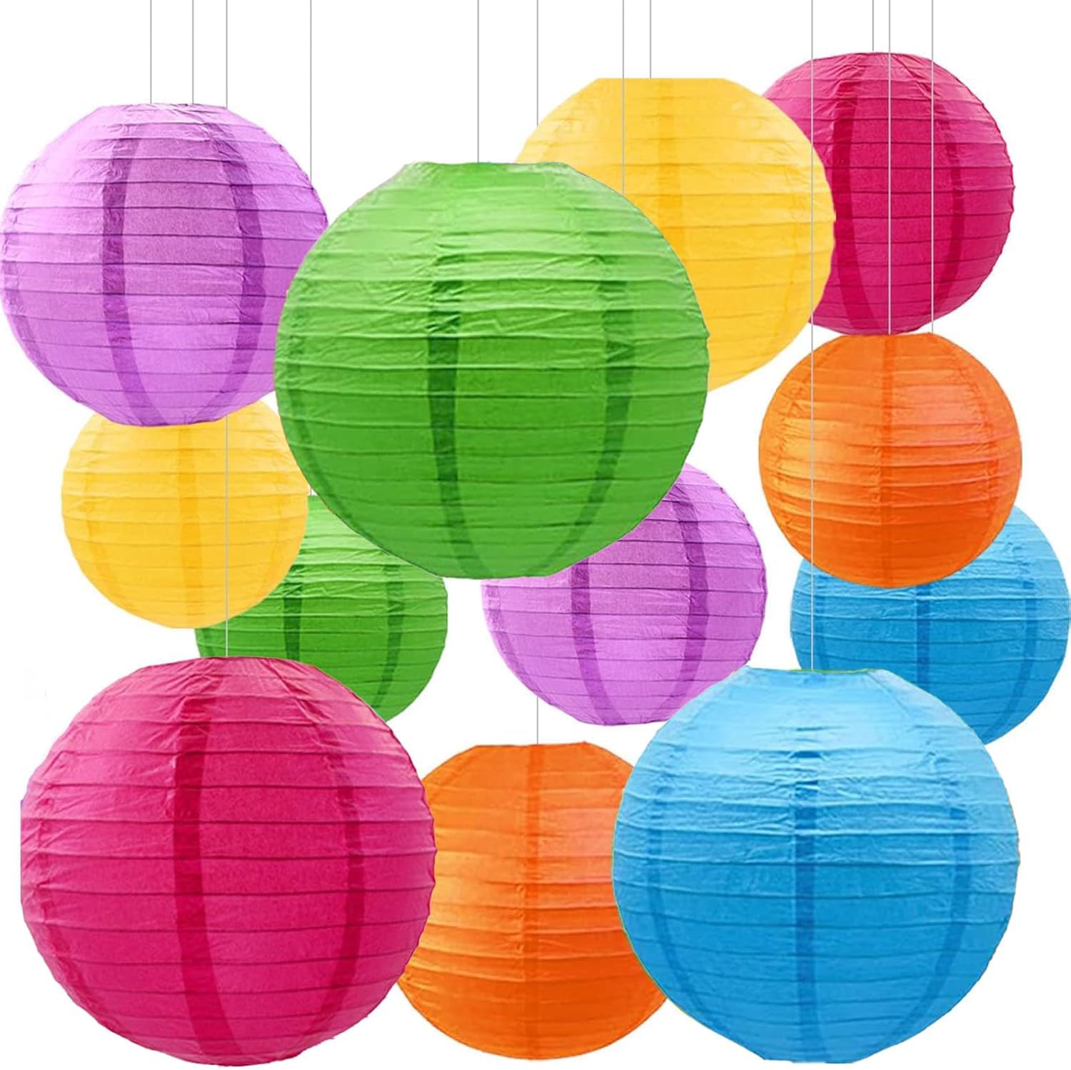 ZIKSUN Paper Lanterns Decorations,12Pcs Different Sized 6" 8" 10"Hanging Colorful Round Paper Lanterns for Birthday,Wedding,Party,Home Ceiling Decoration (Colorful）