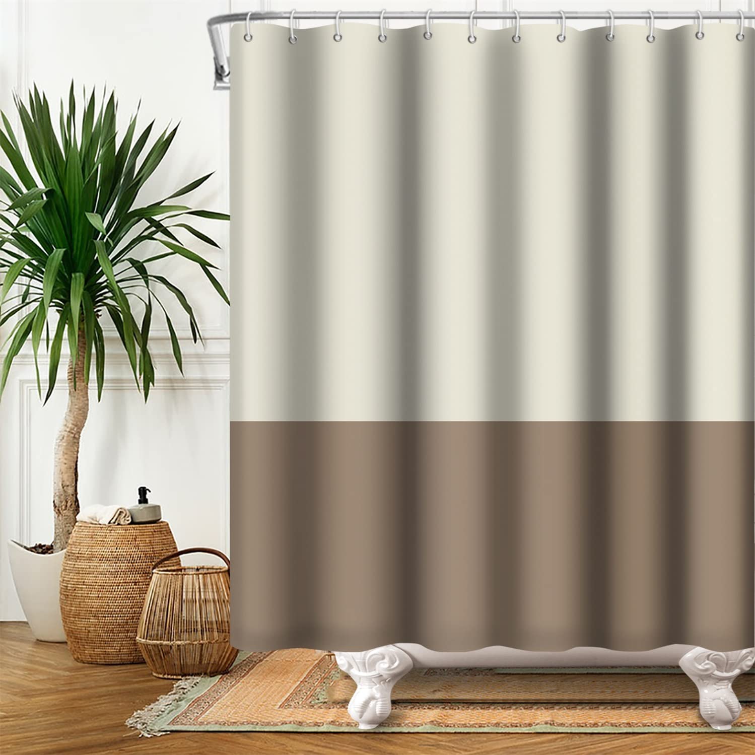 SDOTPMT 152x183cm Pale Yellow Brown Shower Curtain Simple Theme Bath Curtain Traditional Bathtub Curtain Fabric Polyester Waterproof for Bathroom Kitchen Decor with Hooks