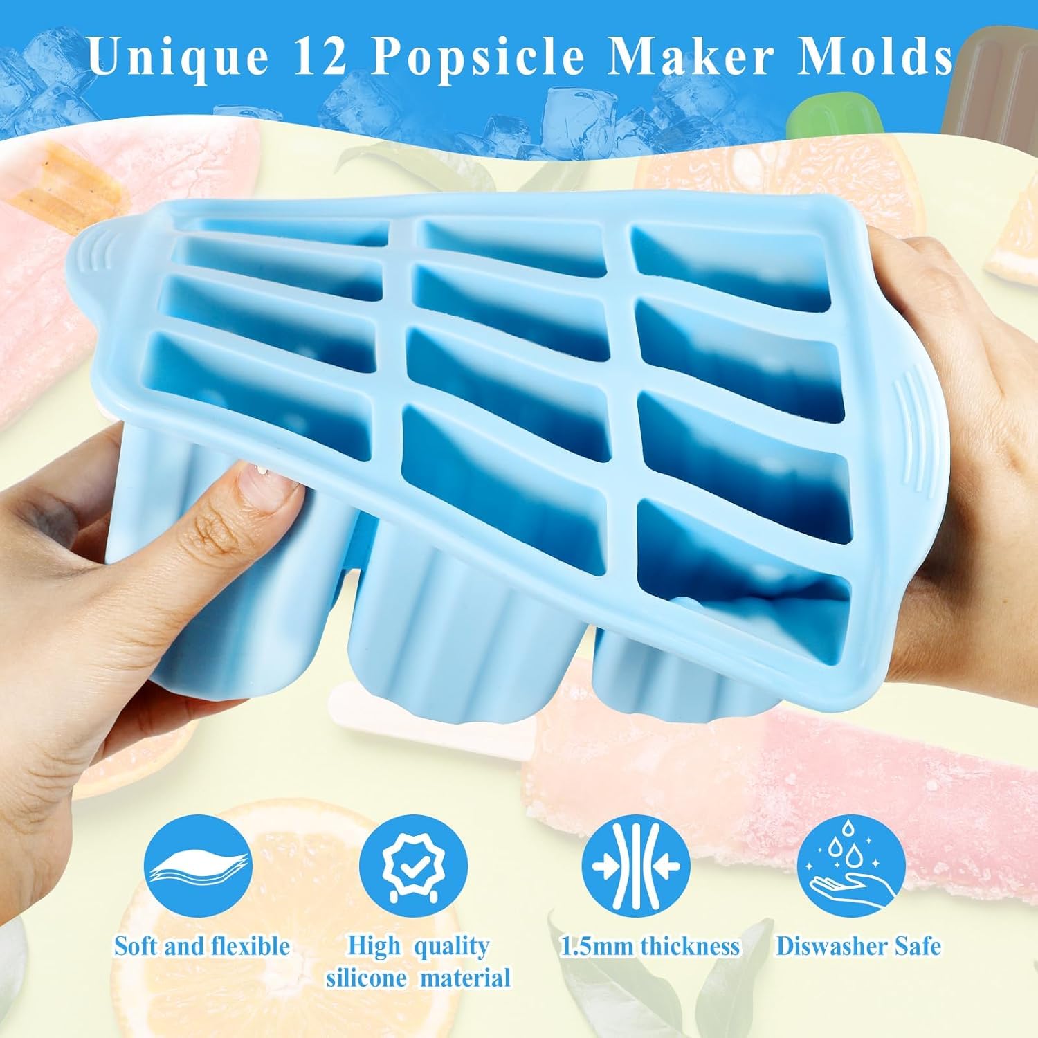 Purpledi Moldes para Helados de Silicona, Molde para Helados y Polos, Set de Moldes para Polos DIY sin BPA para Niños, Moldes Reutilizables para Polos