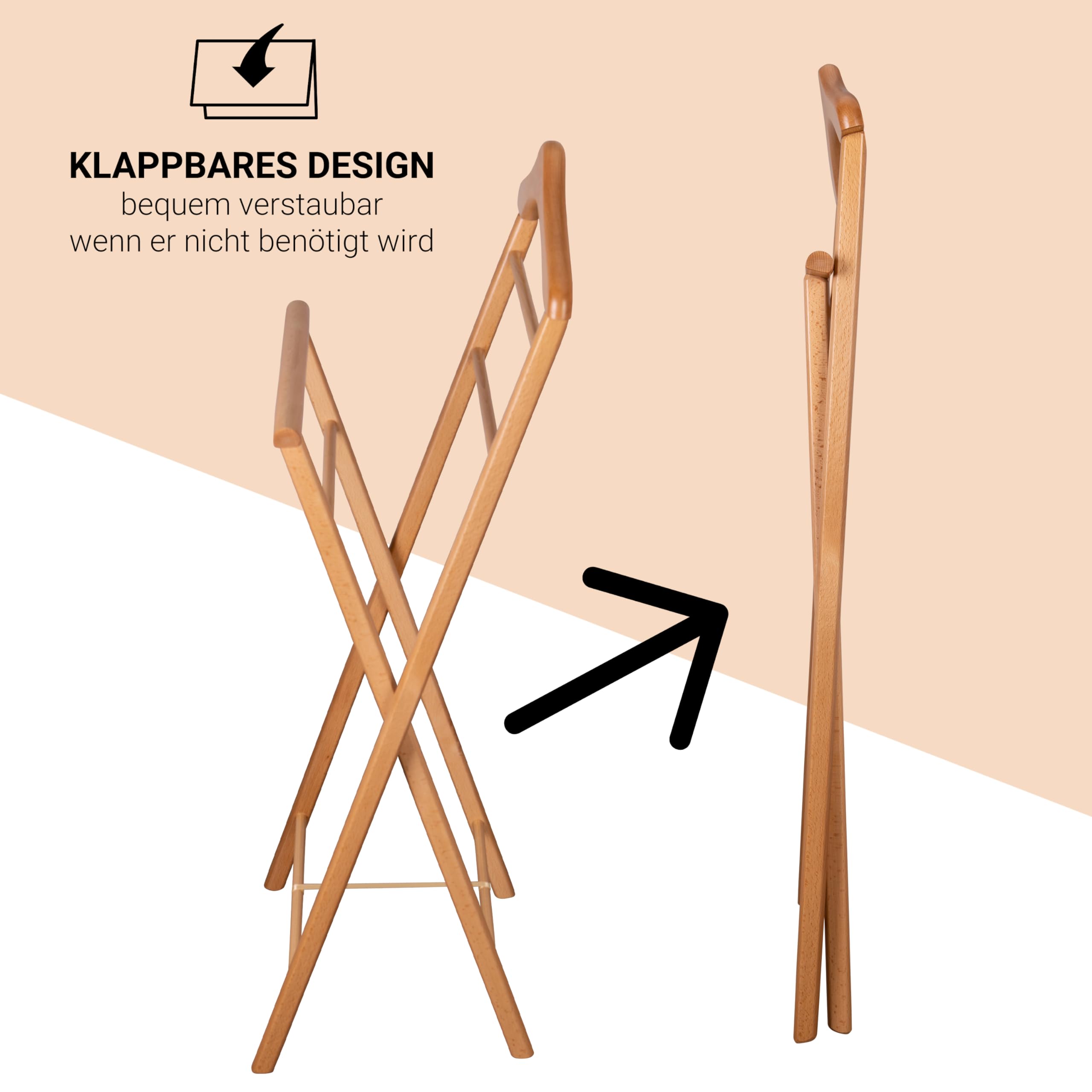 Herrendiener aus Massivholz in 3 Farben – fertig montierter Kleiderbutler & Stummer Diener – stabiler Stiller Diener für Schlafzimmer, Ankleide, Garderobe & Bad I Kleiderablage (Buche)