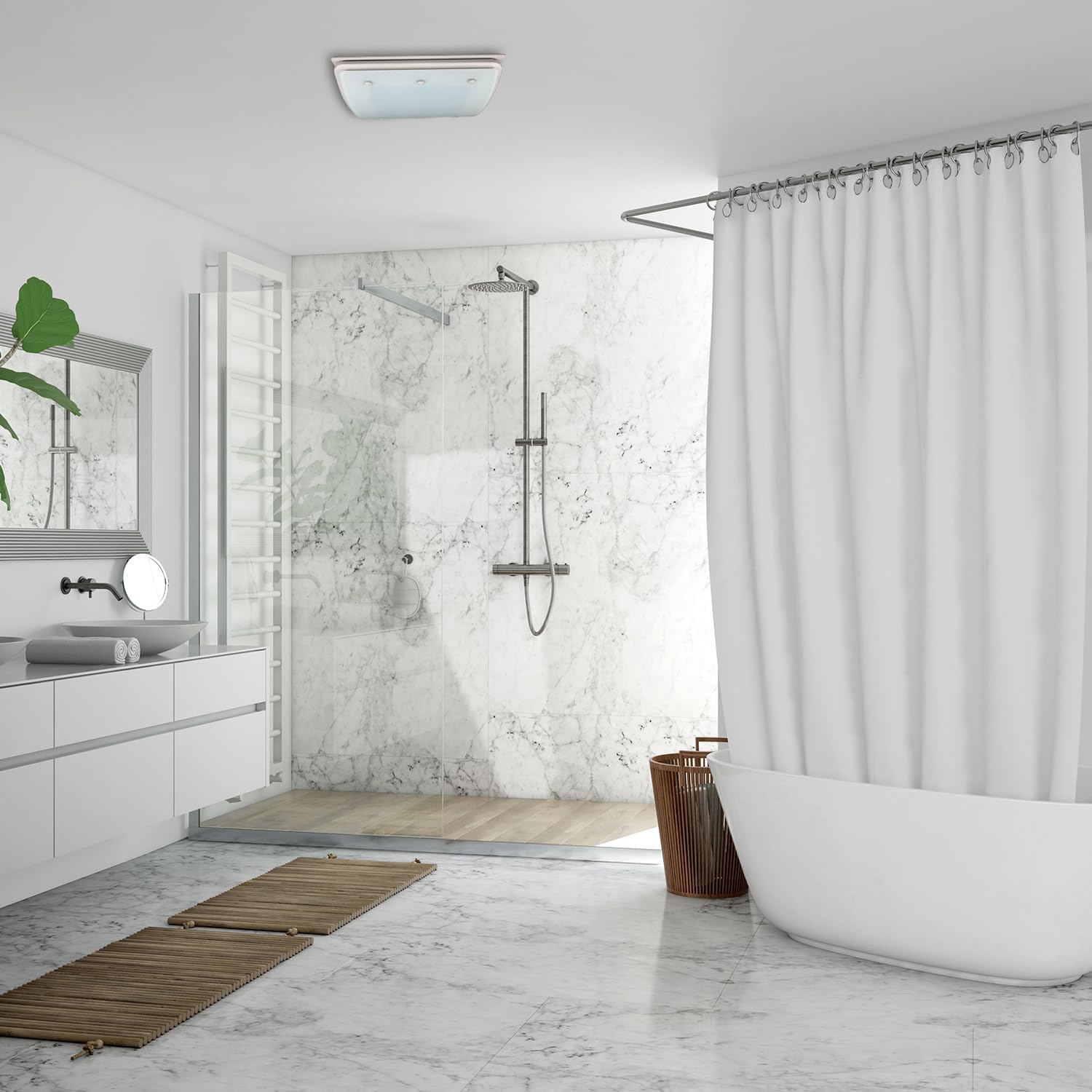 Good Housekeeping 90069 Buckingham Decorative 100 CFM 2.0 Sones Bathroom Ventilation Exhaust Fan with Light & Night-Light, Matte White