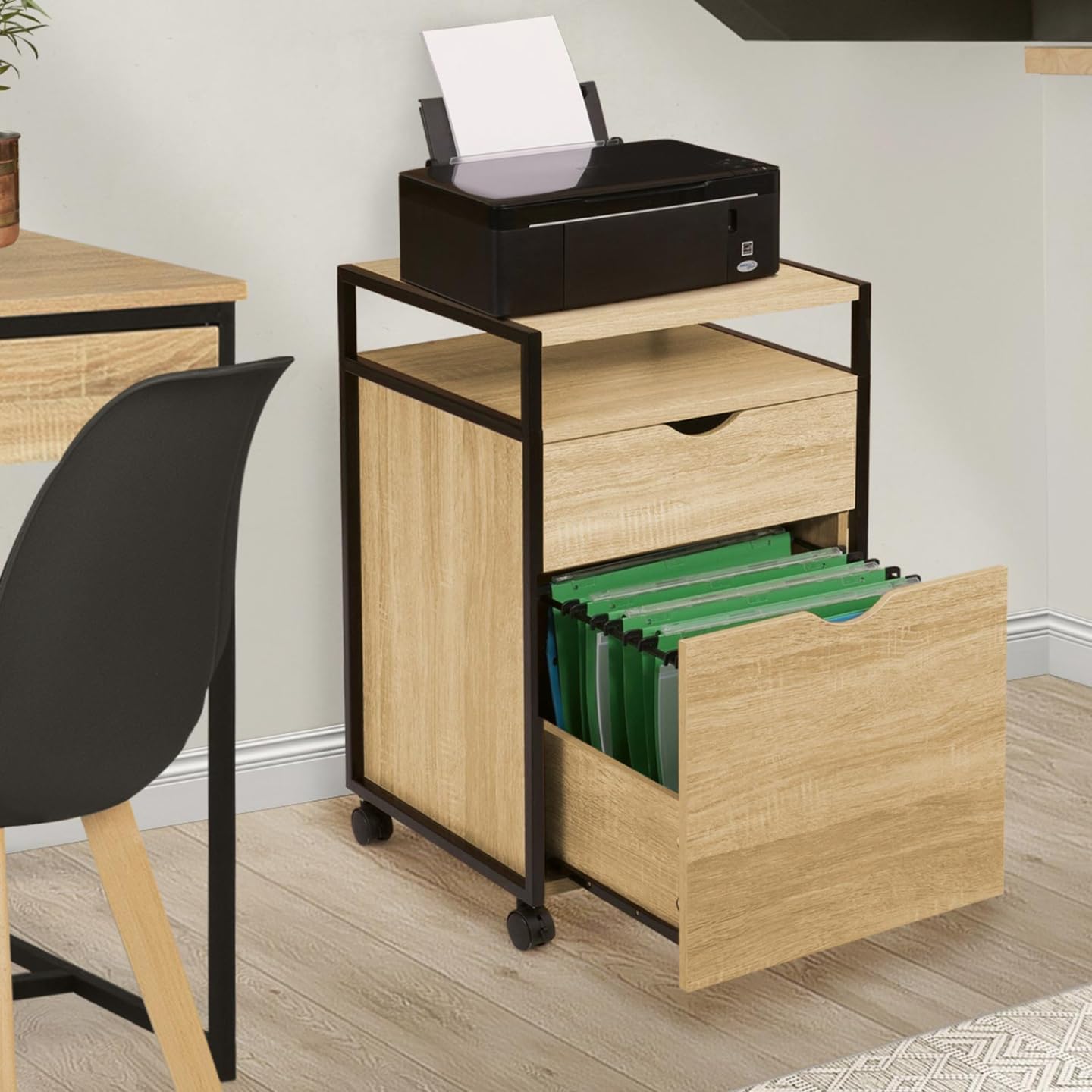 IDMarket - Caisson de Bureau Support imprimante Detroit 2 tiroirs Design Industriel