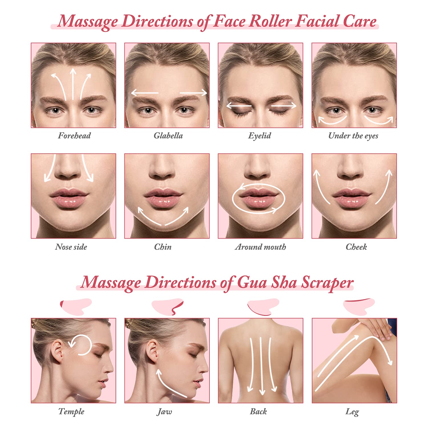 Jade Roller Gua Sha Set,JaneHome Gua Sha Stone Set, Gua Sha Massage Tool for Face Neck Body SPA, Acupuncture Therapy Trigger Point Treatment,Jade Gua Sha Facial Tool, Gua Sha Roller Set,Quartz Pink
