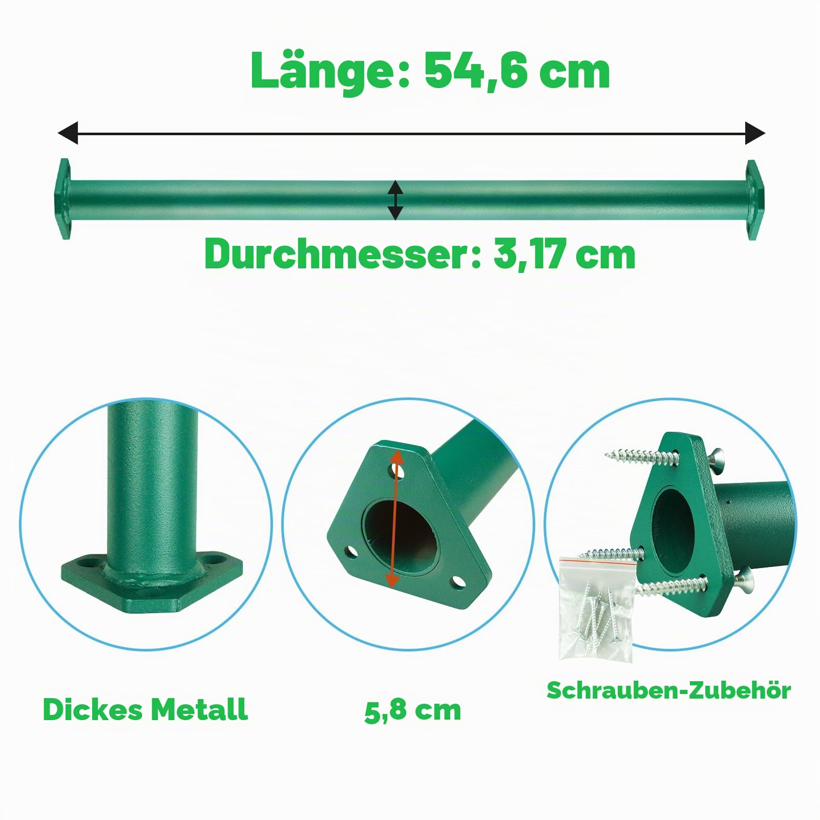 15 Set Metall Monkey Bars Leitersprossen Set für Hinterhöfe, Spielplatz und Kinder Indoor und Outdoor Klettern Kit (21,5 Zoll, Grün)