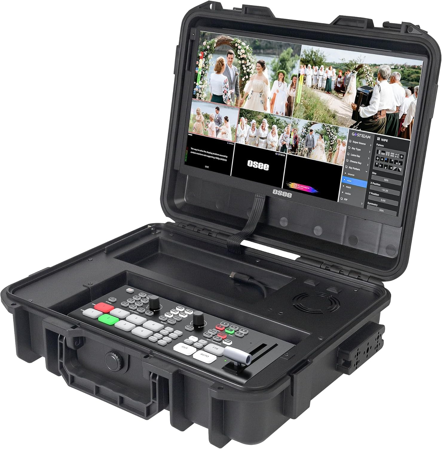 Osee GoStream Duet Kit All in One Pro per Streaming Live, multicamera Mixer Video Switcher, 4 Ingressi HDMI e SDI, USB-C, Monitor da 14 Pollici, Cavo DC-Type-C Integrato, NDI (Attivato Gratuitamente)