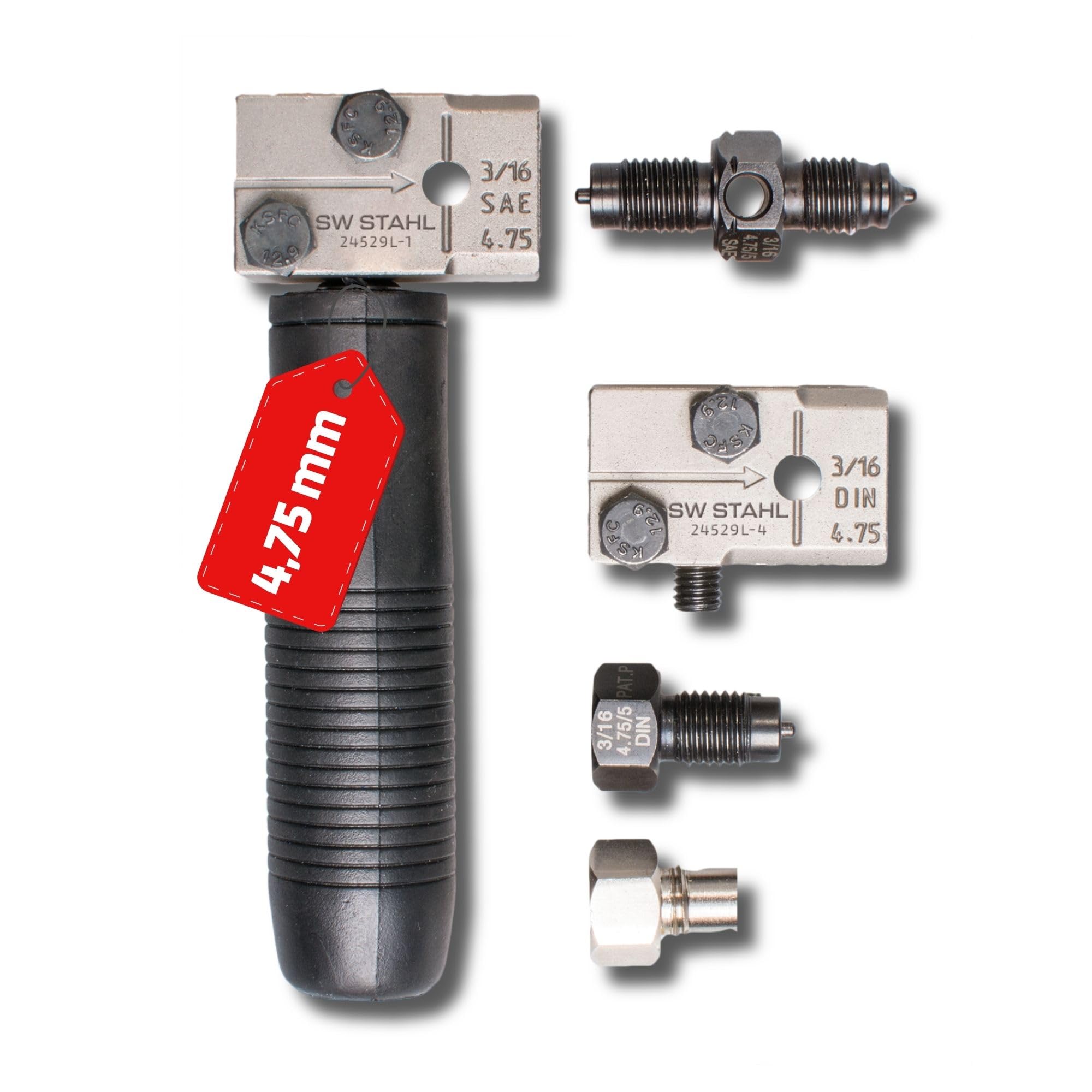 SW-Stahl 24529L Mechanisches Bördelgerät für Bremsleitungen 4,75 mm | Manuelles Bördelwerkzeug nach SAE & DIN Standard - 3/16 Zoll Set für KFZ Werkstatt - Präzise Bremsleitungsbearbeitung