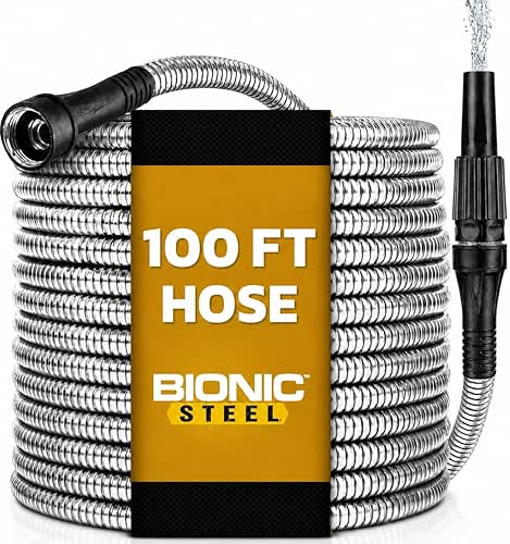BIONIC STEEL 100 Ft Metal Garden Hose with Sprayer Nozzle,