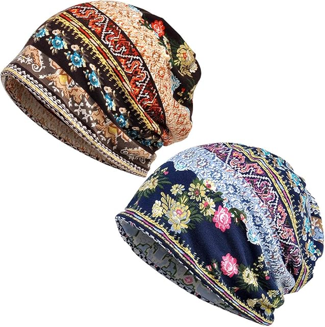 2 PCS Turban Beanie Hat Chemo Caps Womens Baggy Slouchy Beanie Hat Sports Head Wrap Sleep Cap Chemo Snood Hats Beanie Sleep Hats Cancer Headwear for Women Patients Yoga Running Hair Loss Head Scarf