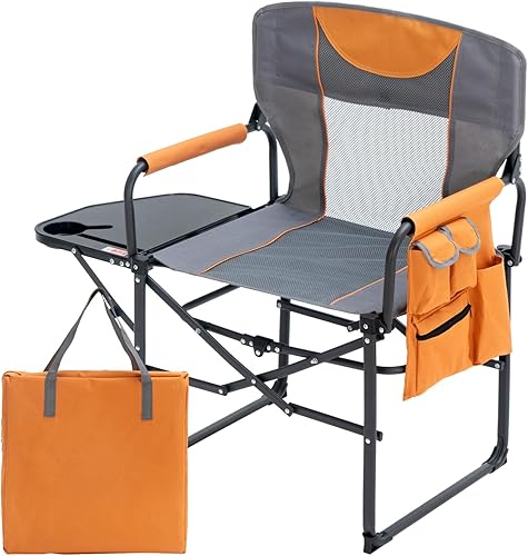 Silla de director plegable ancha con mesa, silla de campamento al aire libre para adultos con soporte para tazas, carga de 330 libras, silla ligera