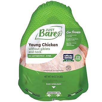 Just Bare® Natural Fresh Whole Chicken | Antibiotic Free | Bone-In | Without Giblets & Neck | 4.0 LB