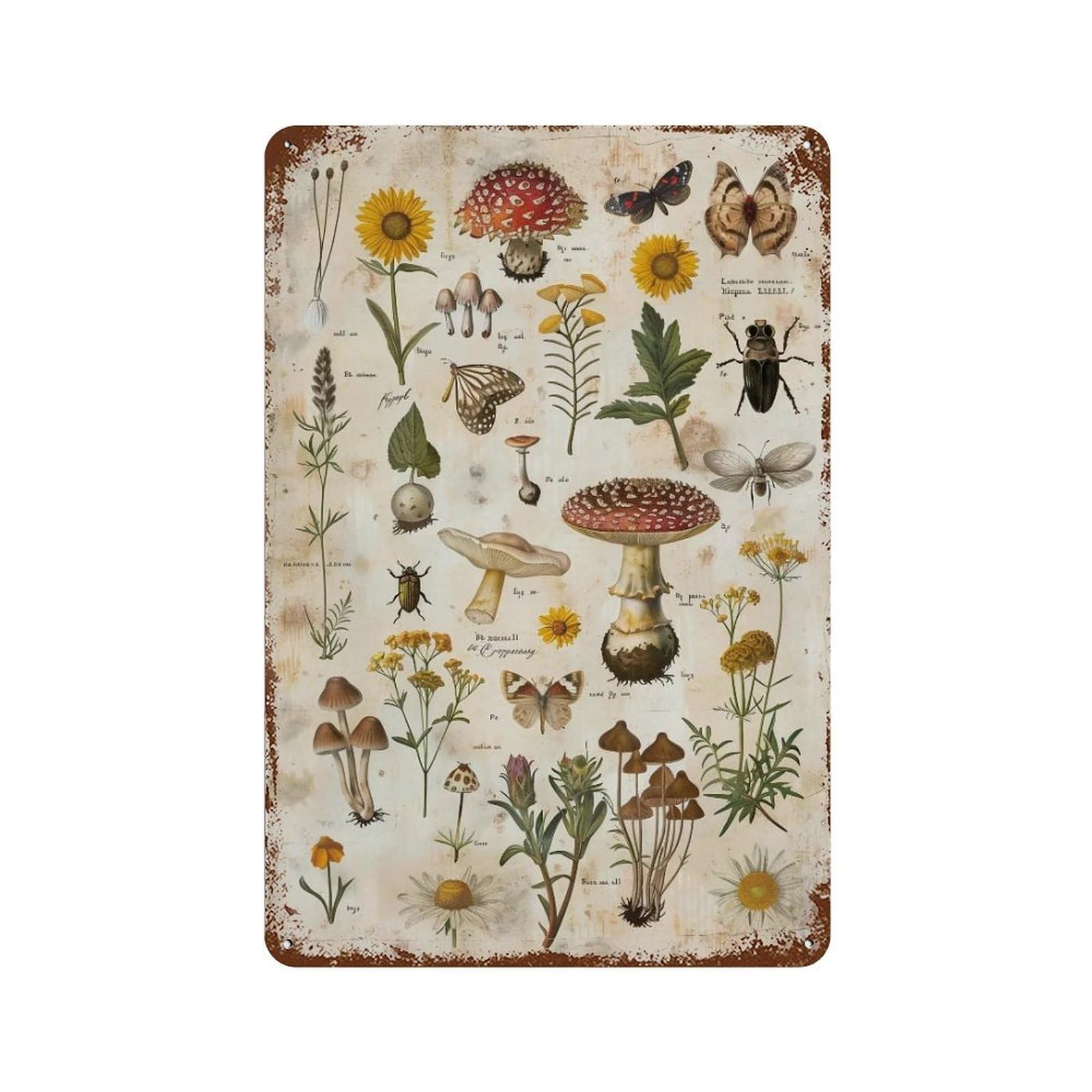 HDURYEYRYY Antique Botanical Mushroom Butterfly 01 Wall Retro Iron Vintage Art Metal Tin Sign Poster Modern Home Cofffee Club Art Bar Shop Decor 30x20cm