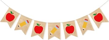 Uniwish Burlap Apple Pencil Banner Back to School Decorations | Welcome Back to School Banner, First Day of School Decorations, Classroom School Party Supplies, Teachers Office Backdrop
