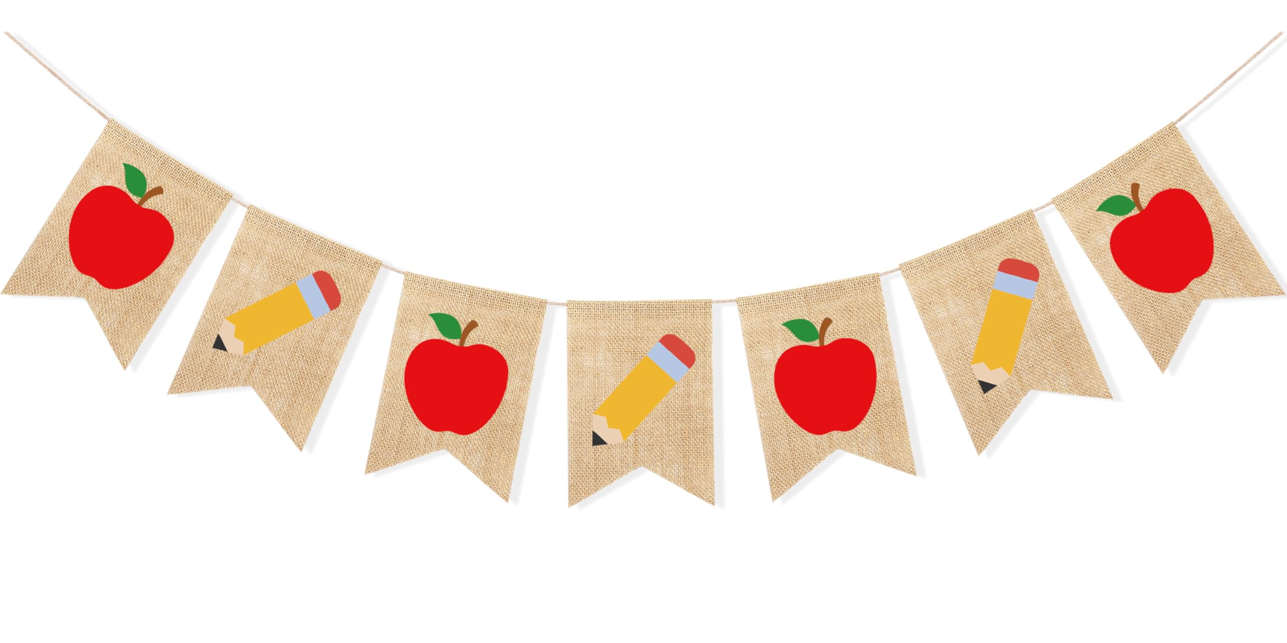 Uniwish Burlap Apple Pencil Banner First Day of School Decorations, Welcome Back to School Banner Garland Classroom Teachers Office Backdrop Home