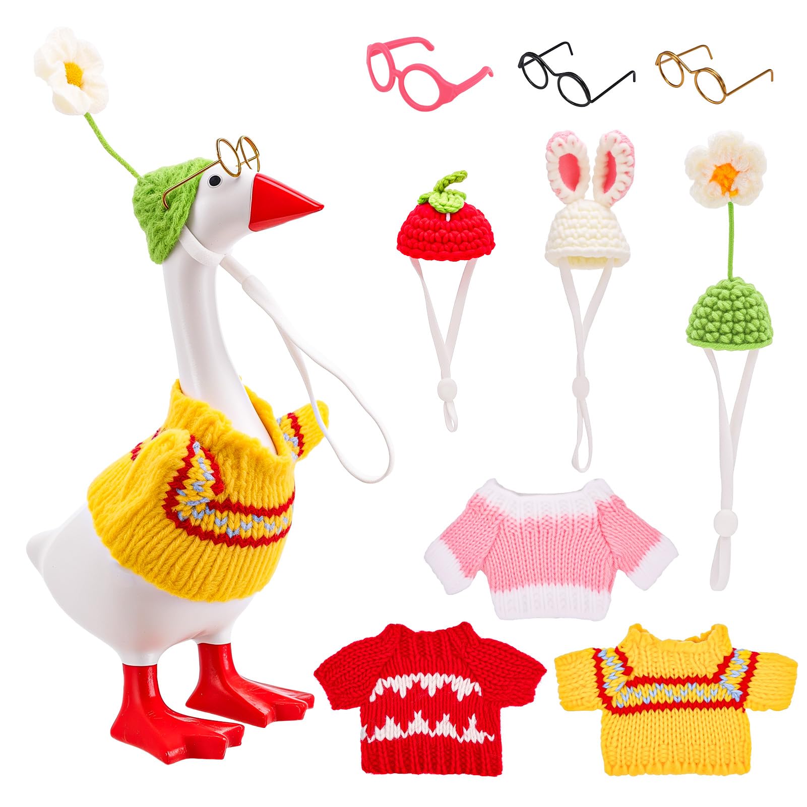 saerryor 7 Inches Magnetic Goose Key Holder with Outfits, Resin Goose Desk Ornament Includes Knitted Hat & Sweater & Glasses, Creative Magnetic Animal Key Holder Cute Desktop Decoration