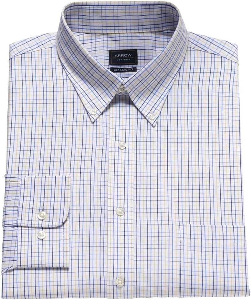 Arrow Mens Classic Fit Poplin Dress Shirt Blue White Fancy