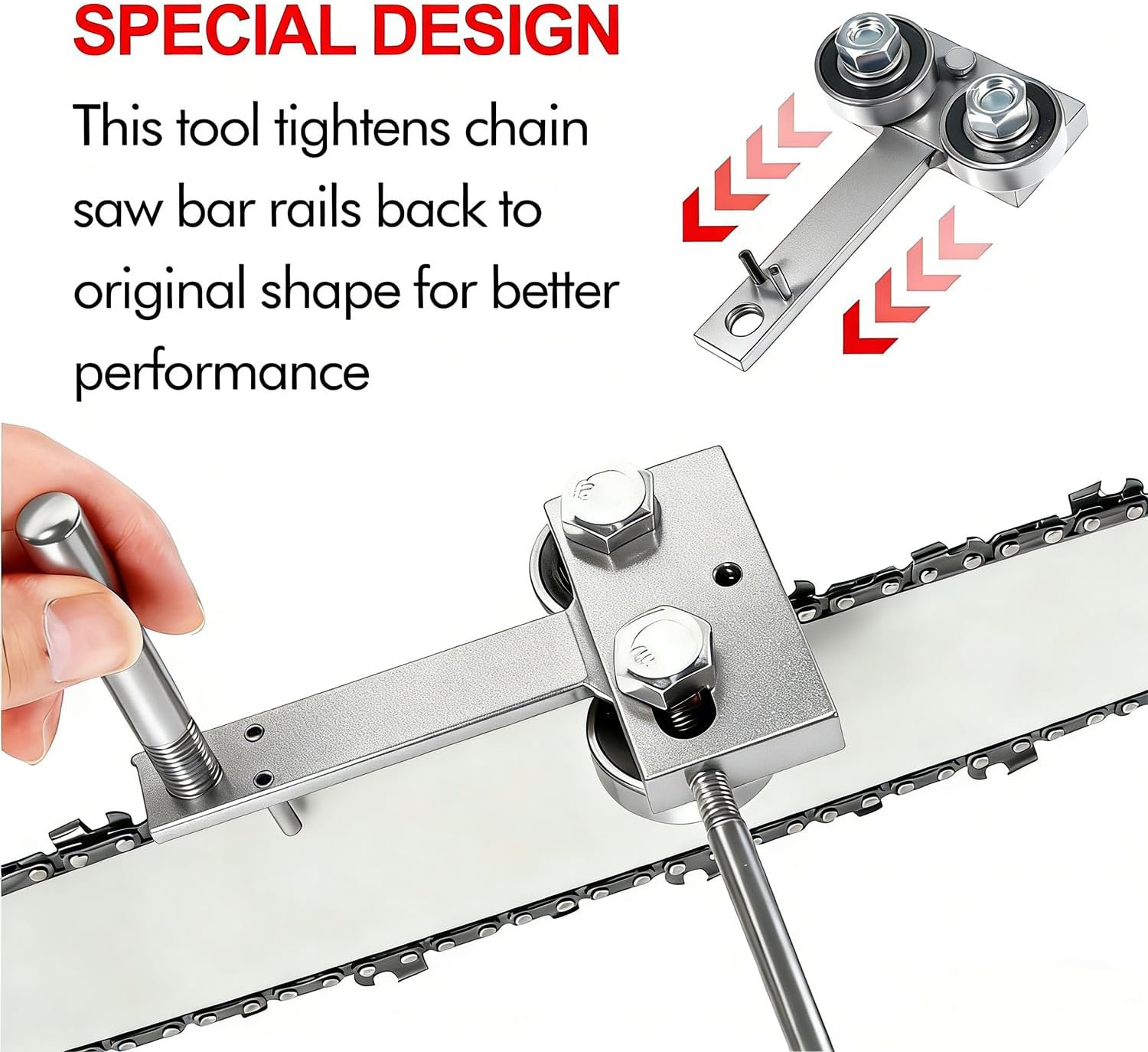 Chainsaw Bar Tool-2026 Upgraded Alloy Steel Chainsaw Bars Rail Tightening Repair Tool & Closing Adjuster, Adjustable Fit for Different Gauge Bars, Essential Chainsaw Guide Bar Rail Closer (Sliver)