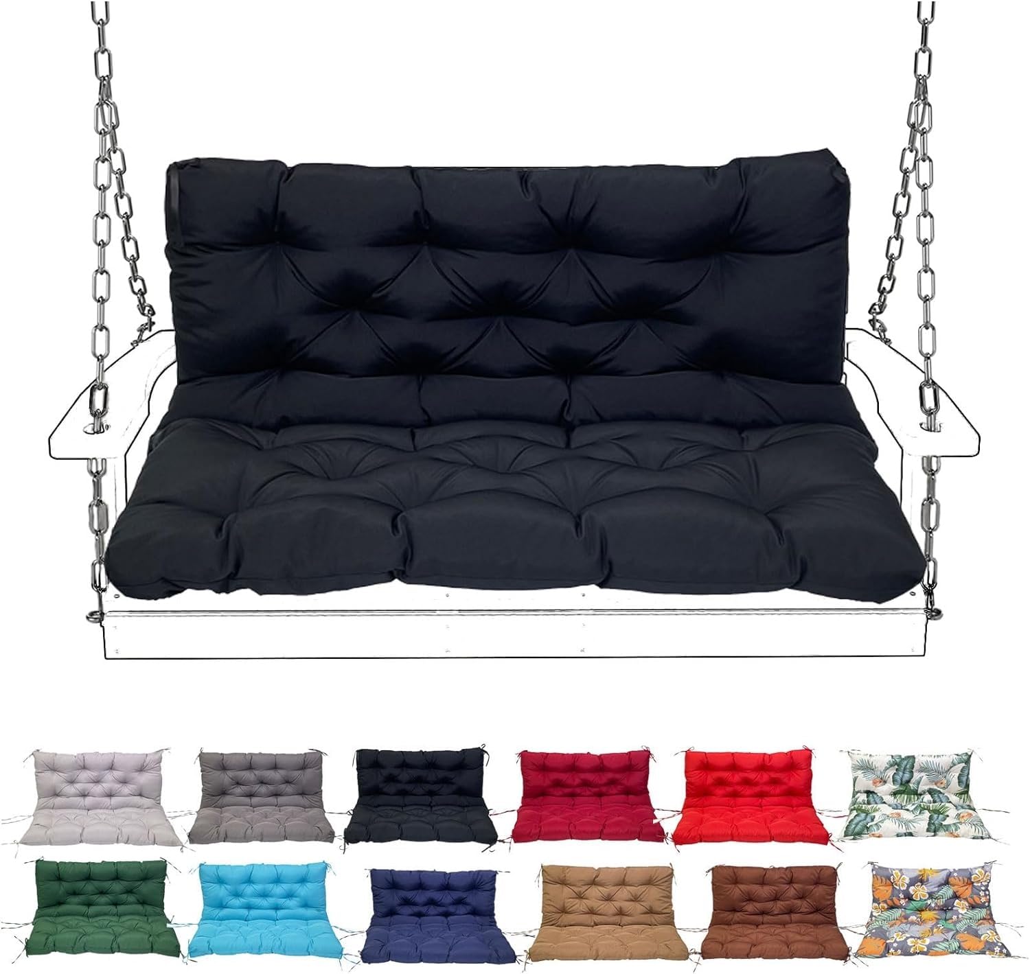 Porch Swing Cushion with Backrest, Waterproof Bench Cushion for Outdoor Furniture, 2-3 Seater Replacement Thickened Swing Cushion with Ties,Patio,Outdoor,Backyard and Garden(#11,100X100CM/39X39IN)