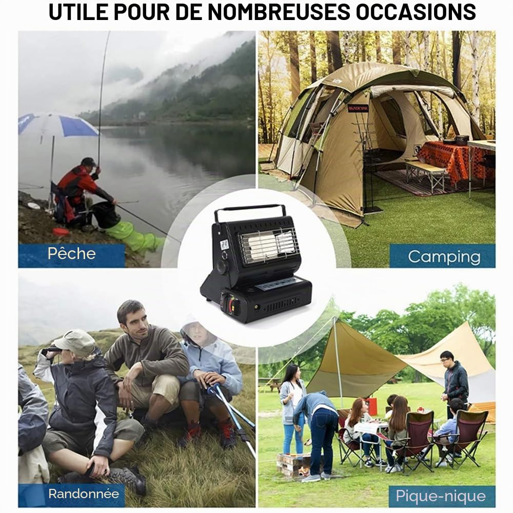 Yinleader Chauffage au gaz en céramique, chauffage d'extérieur, pour tentes, caravanes, camping, brûleur en céramique, 1,3 kW (noir)