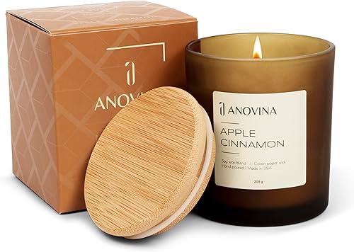 Anovina Velas de manzana y canela – Vela acogedora perfumada de manzana y canela – Cera de soja no tóxica, decoración para el hogar duradera de