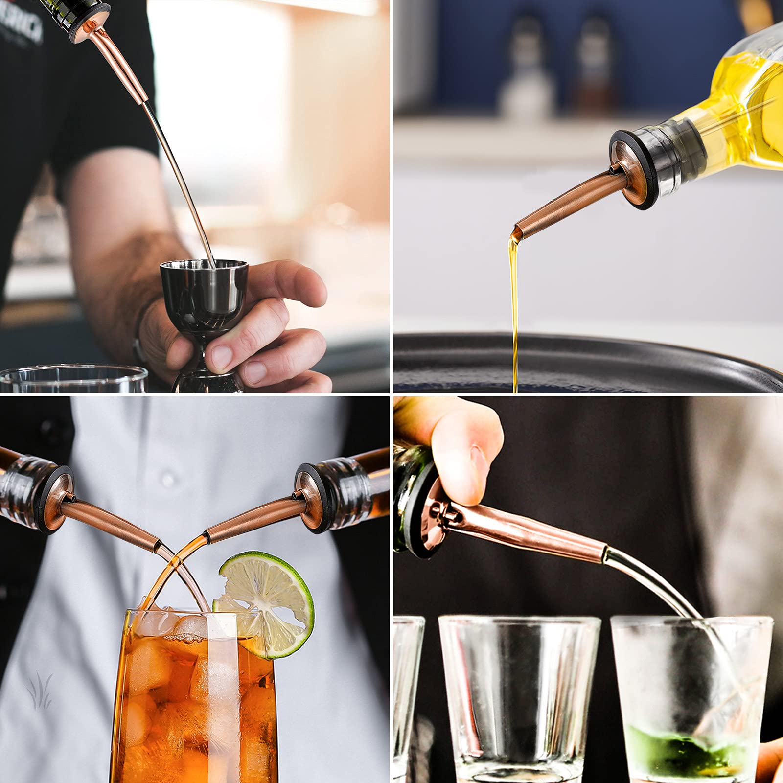 Beccucci versatori per liquori, in acciaio inox, classici, con sbavature pulite, in metallo, antiruggine, per bar, club, ristoranti e uso domestico (rame) (confezione da 24)