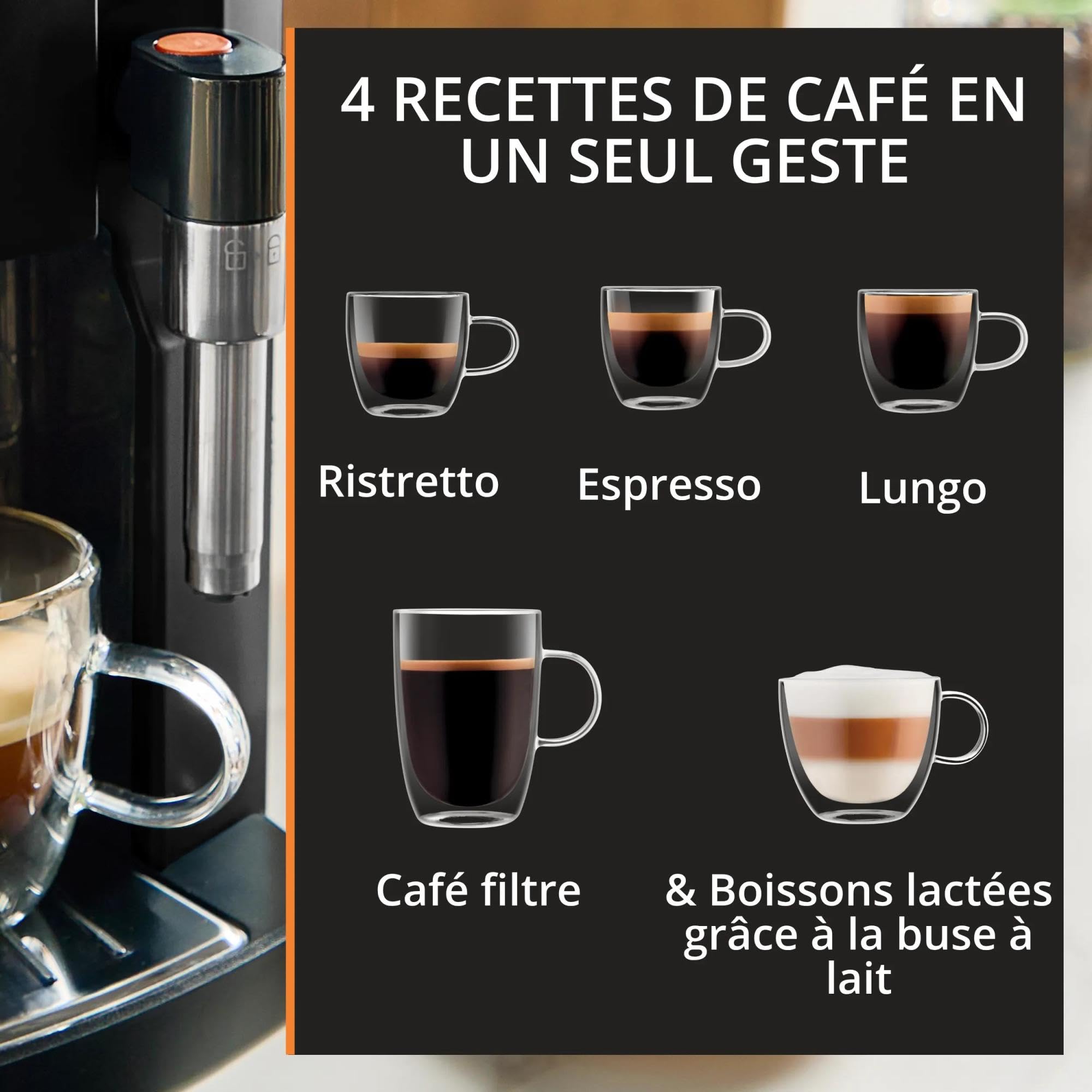 Krups Harmony, Machine espresso entièrement automatique avec buse vapeur, 4 boissons, Mousseur à lait manuel, Noir, EA5088E0