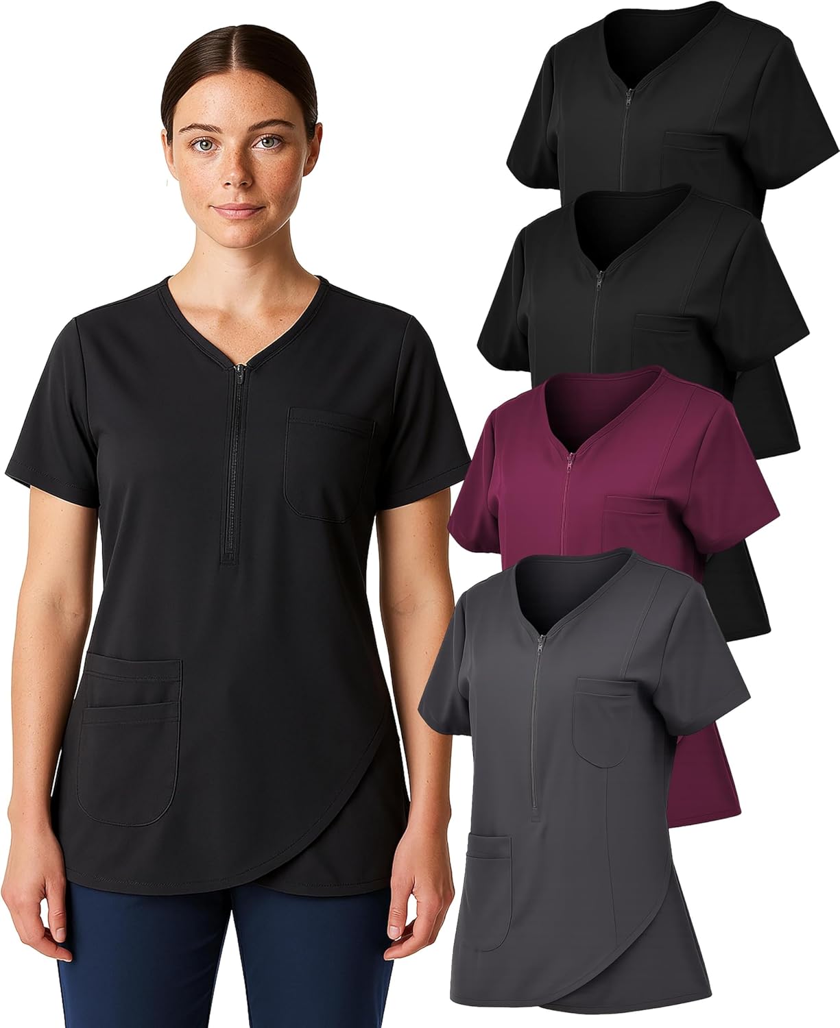 Andrew Scott Women's Scrub Top V-Neck | Stretch Fabric Work Shirts | Assorted Designs