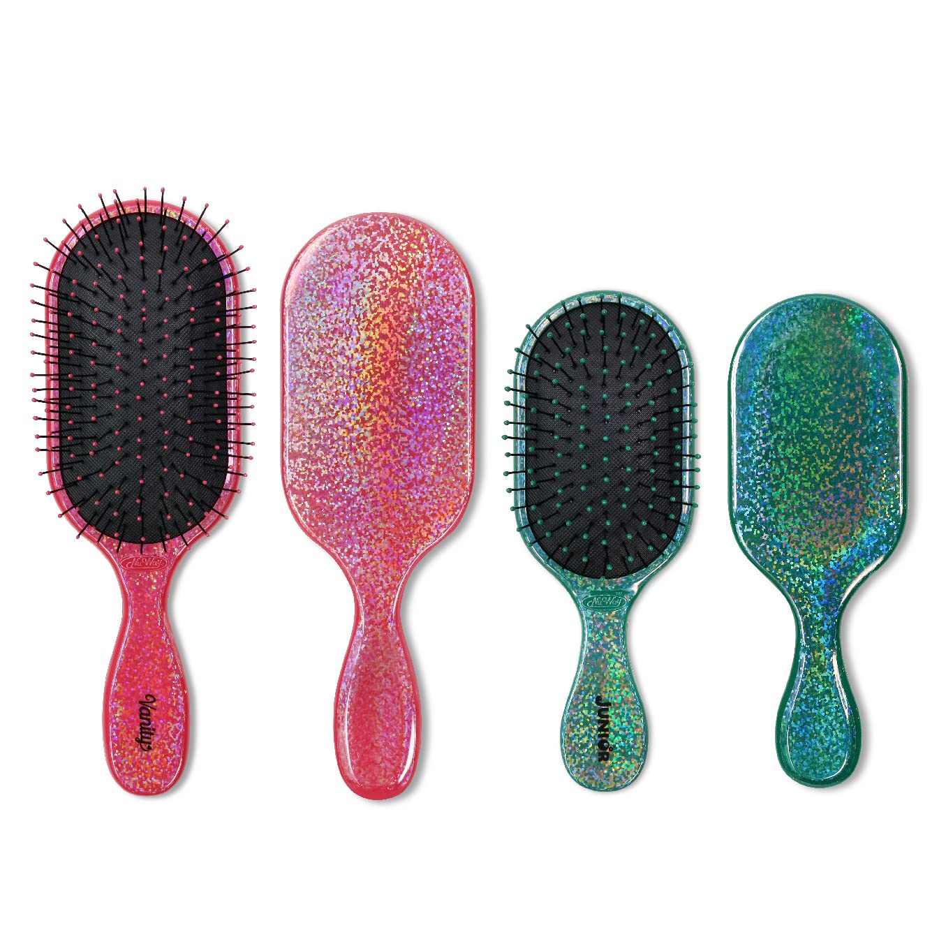 NuWay 4HairVanity® and Junior Pro 2-Piece Set.- Detangles Without Pulling Wet Or Dry Hair - Works Great for All Hair Types (Shiny Ruby & Emerald)