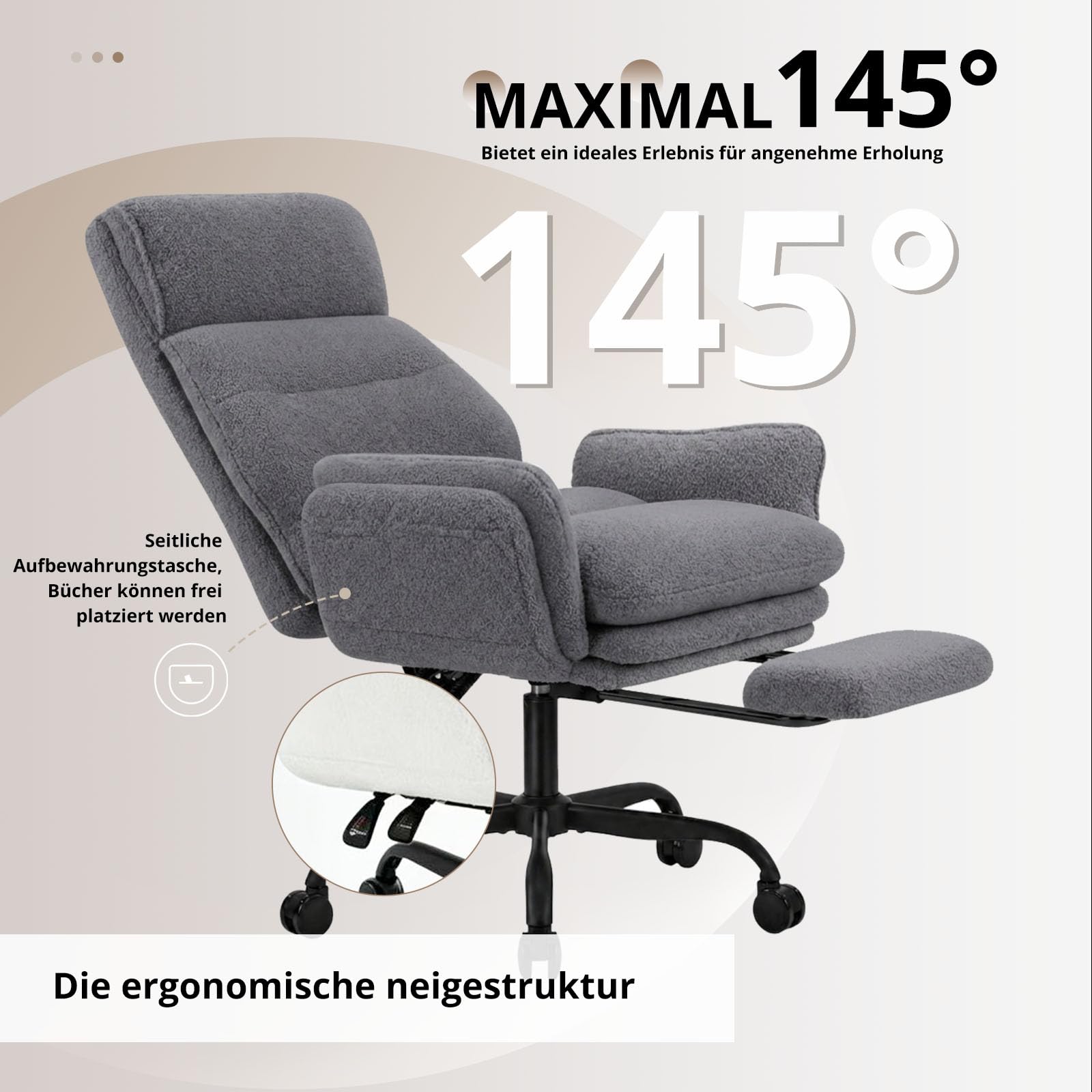 Bürostuhl mit Hoher Rückenlehne, Breiter Sitz Schneidersitz Stuhl