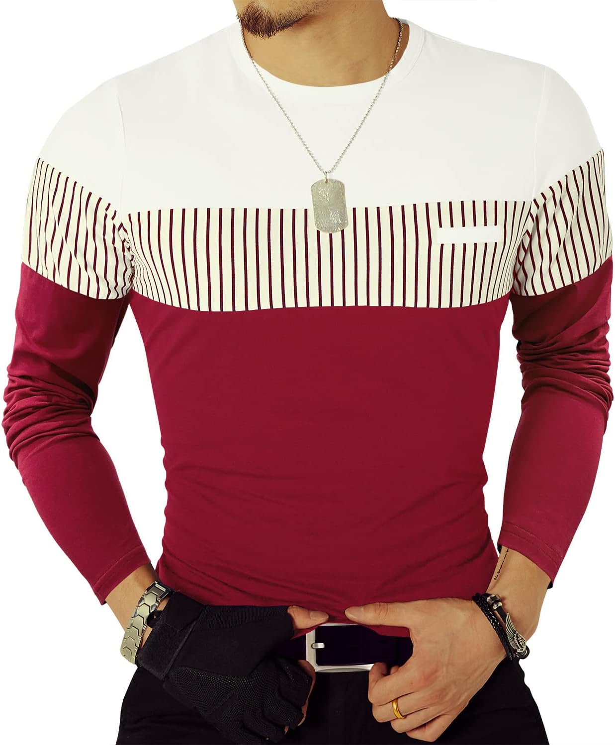 LOGEEYAR Men's Strip Casual Slim fit Cotton T-Shirt Short Sleeve Crewneck Tee Shirts for Boy - Image 2