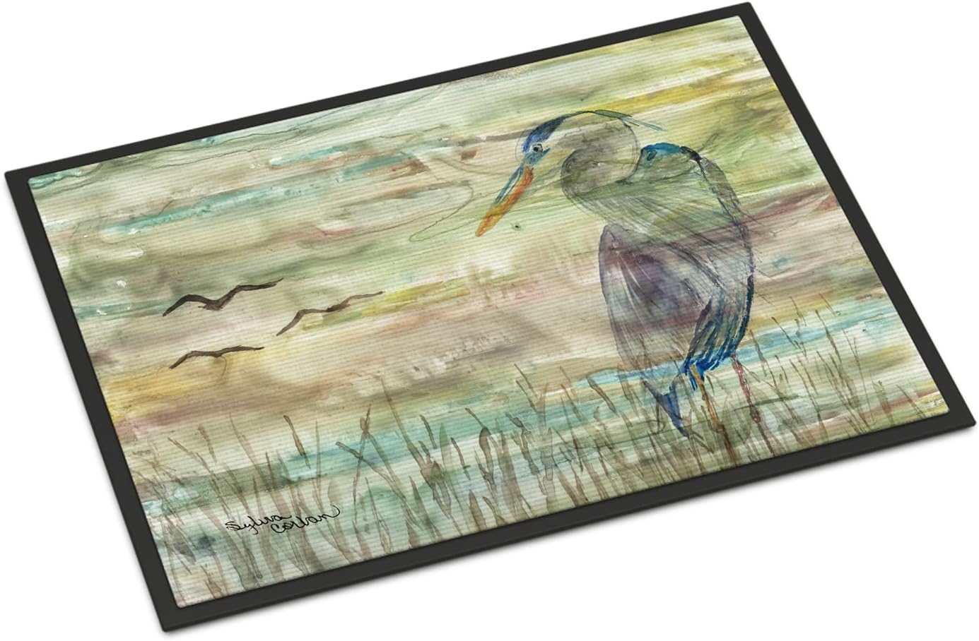 Caroline's Treasures SC2019JMAT Blue Heron Sunset Doormat 24x36 Front Door Mat Indoor Outdoor Rugs for Entryway, Non Slip Washable Low Pile, 24H X 36W